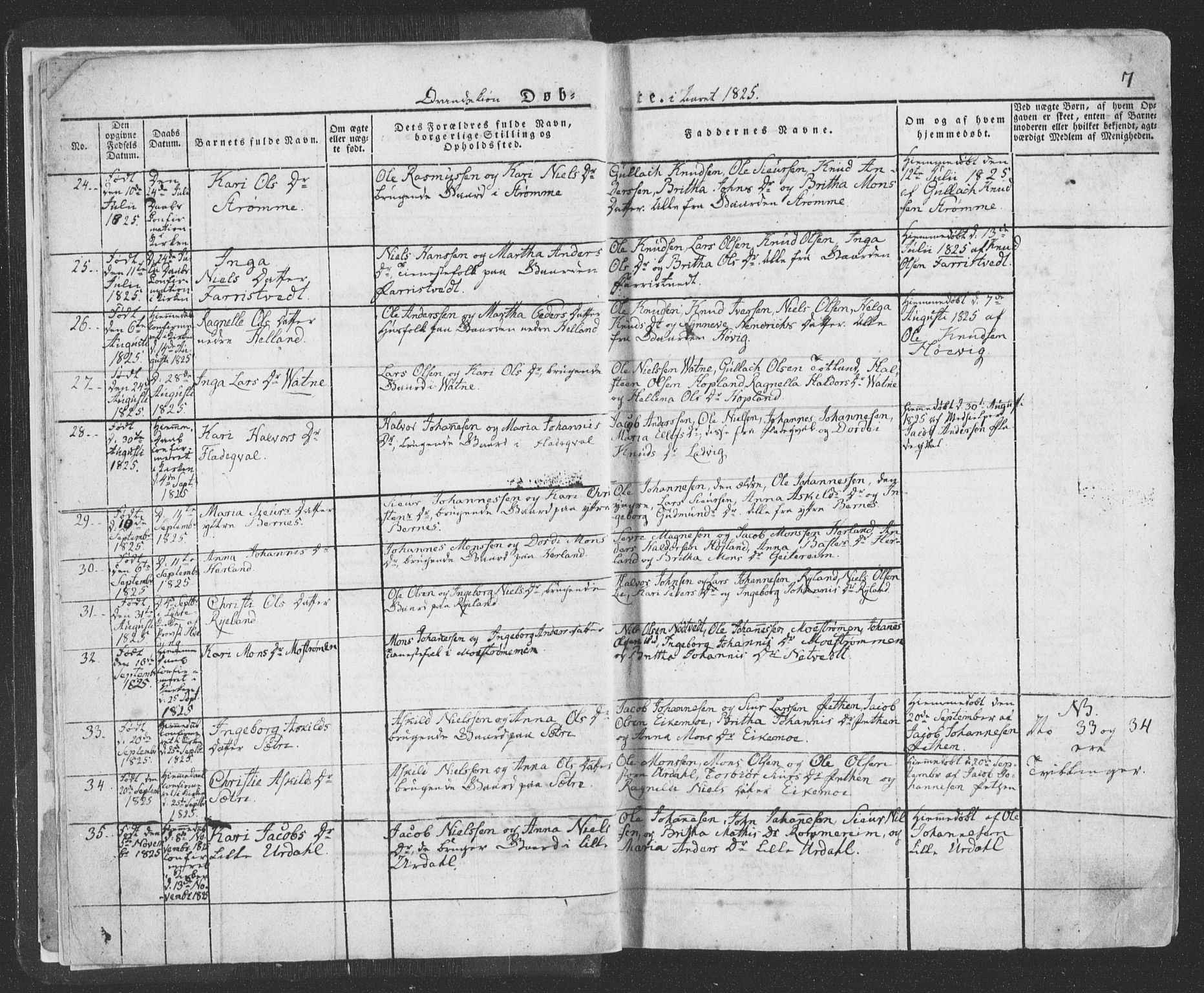 Hosanger sokneprestembete, AV/SAB-A-75801/H/Haa: Parish register (official) no. A 6, 1824-1835, p. 7