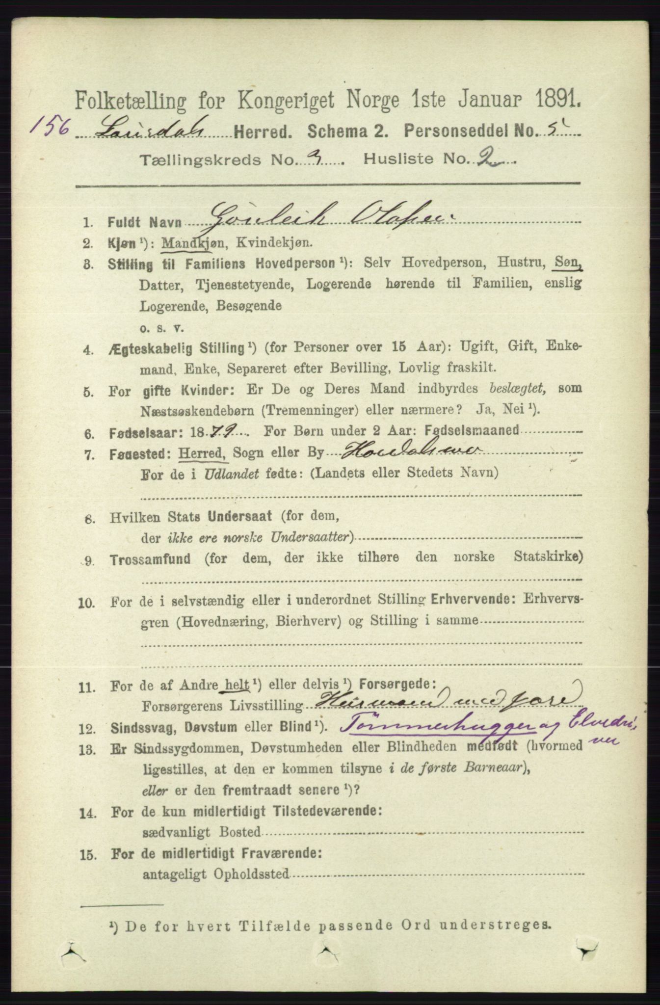 RA, 1891 census for 0833 Lårdal, 1891, p. 814