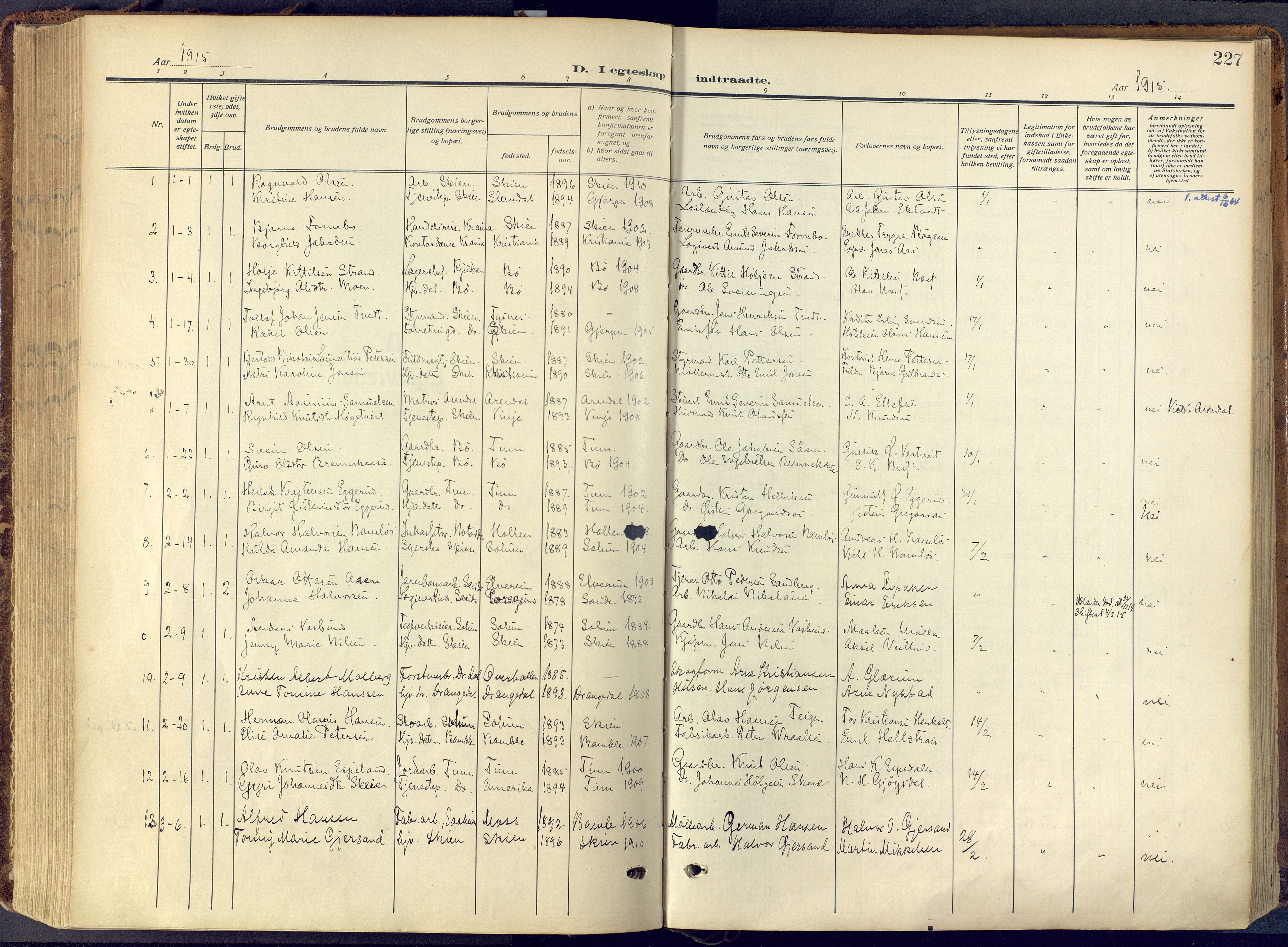 Skien kirkebøker, SAKO/A-302/F/Fa/L0013: Parish register (official) no. 13, 1915-1921, p. 227