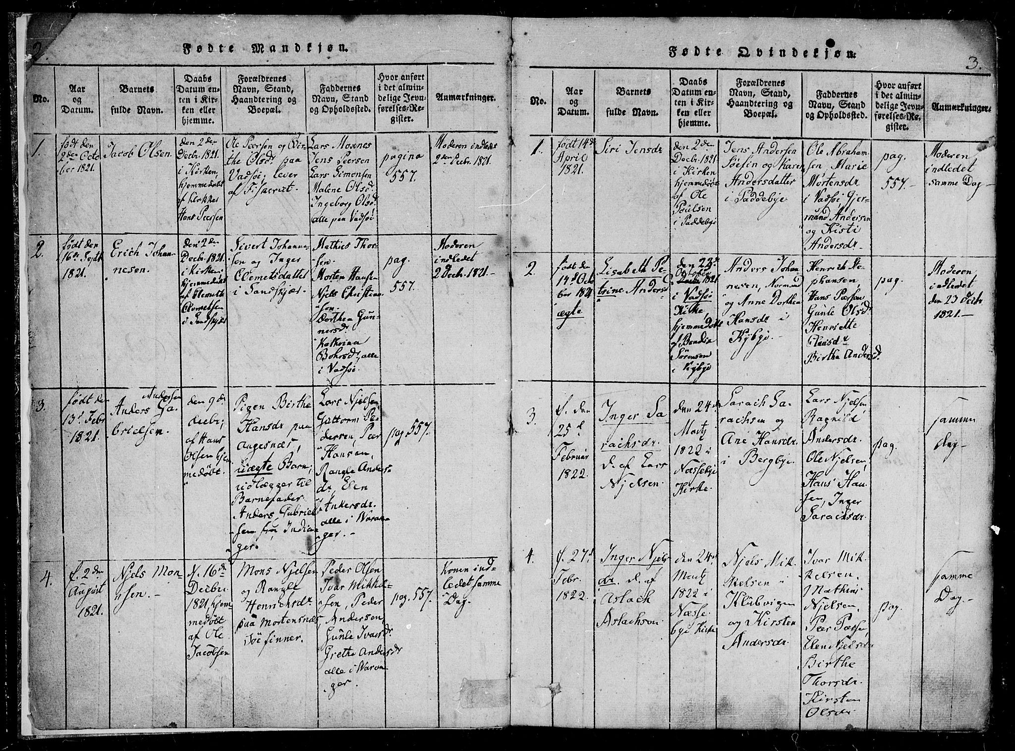Vadsø sokneprestkontor, SATØ/S-1325/H/Ha/L0003kirke: Parish register (official) no. 3 /1, 1821-1839, p. 2-3