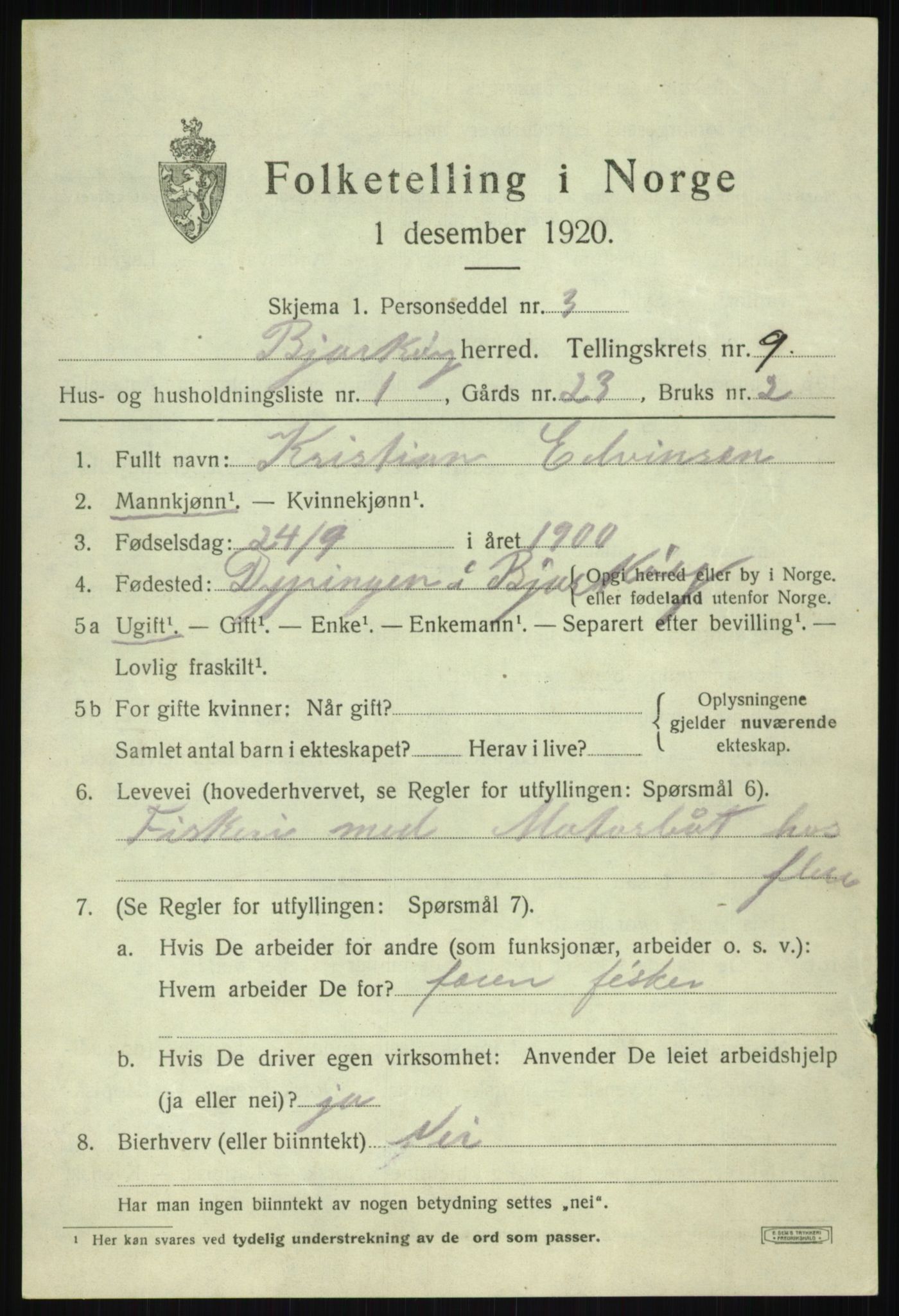 SATØ, 1920 census for Bjarkøy, 1920, p. 3823