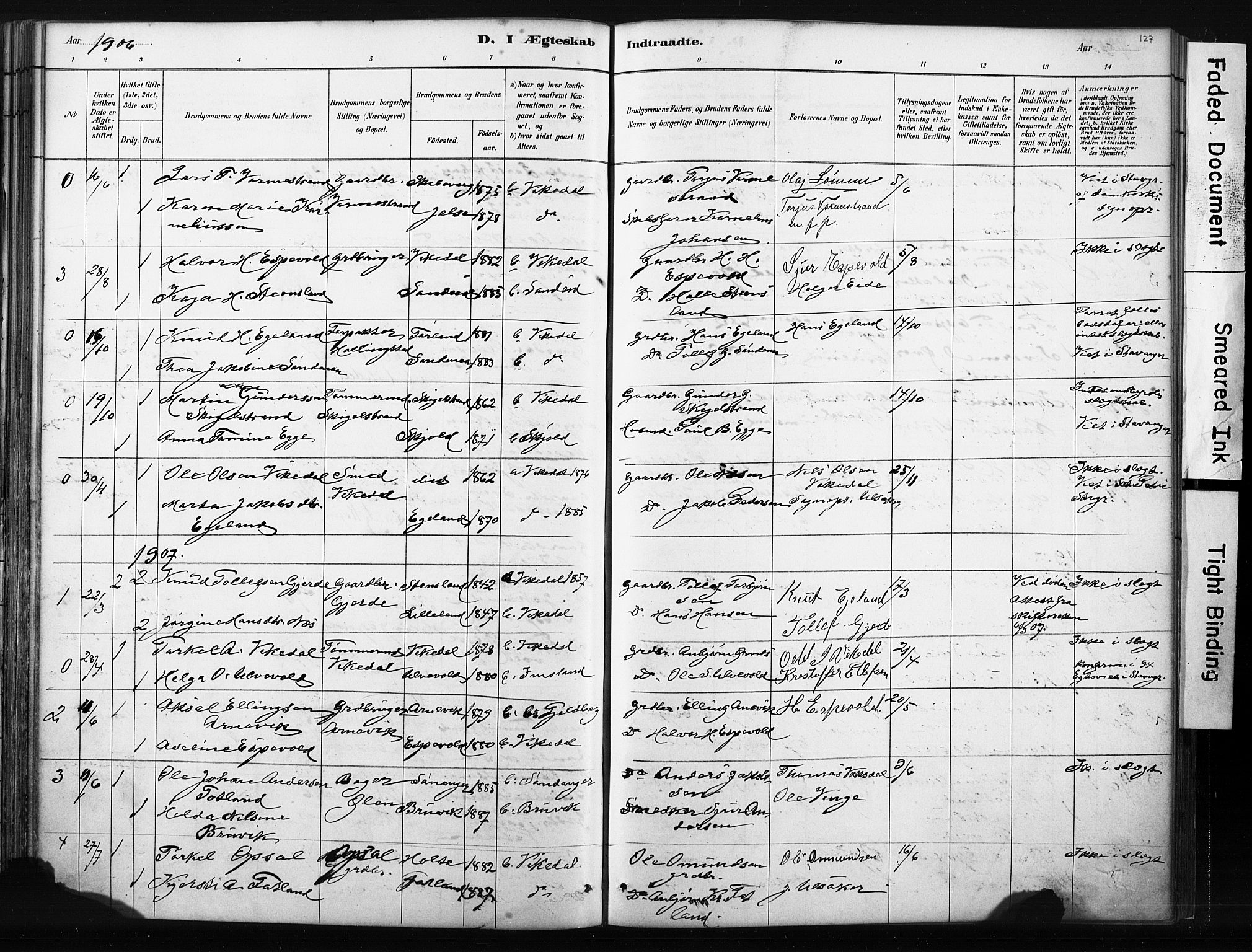 Vikedal sokneprestkontor, AV/SAST-A-101840/01/IV: Parish register (official) no. A 10, 1884-1907, p. 127