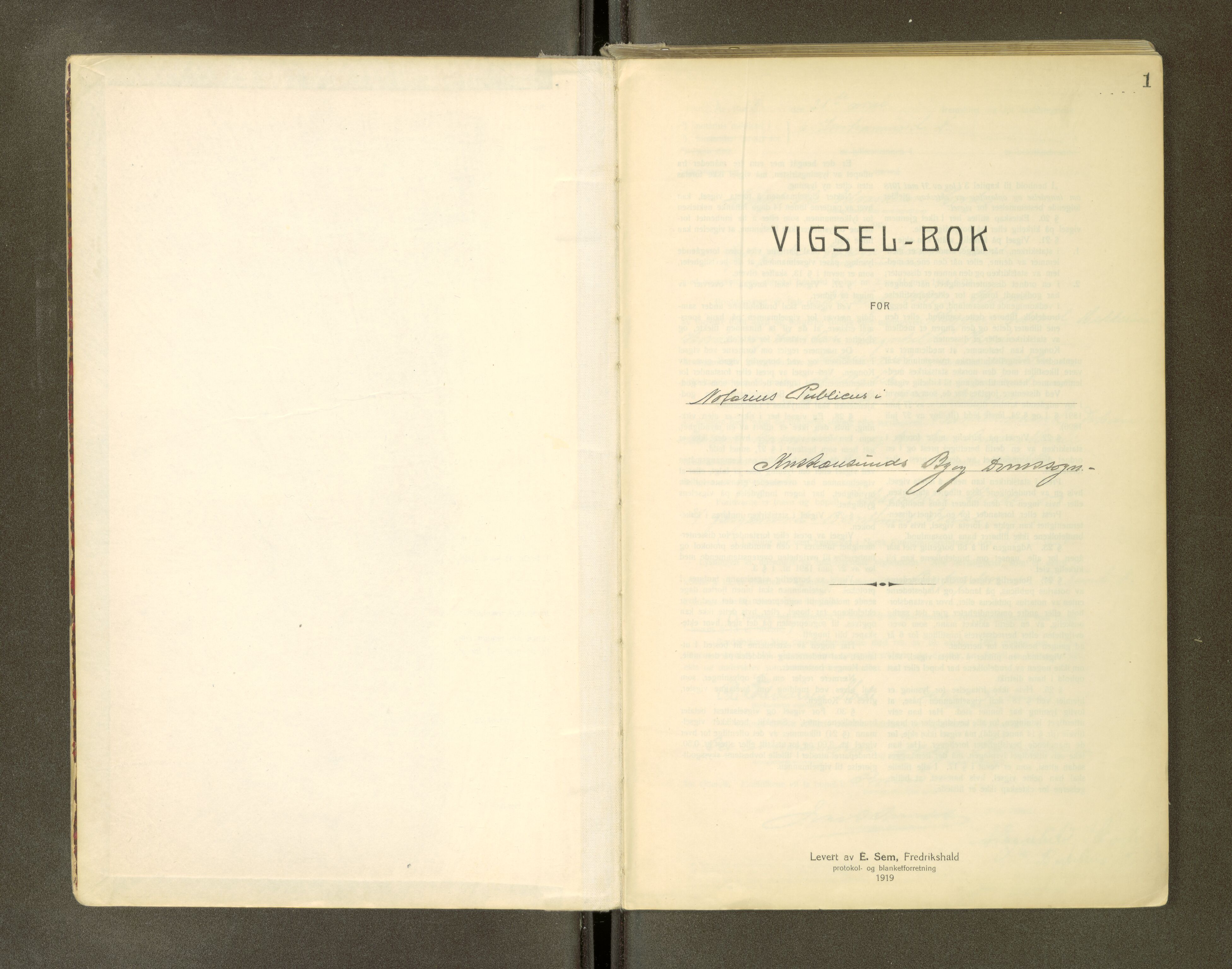 Kristiansund byfogd, SAT/A-4587/B/6D/L0001: Vigselsbok, 1923-1943, p. 1