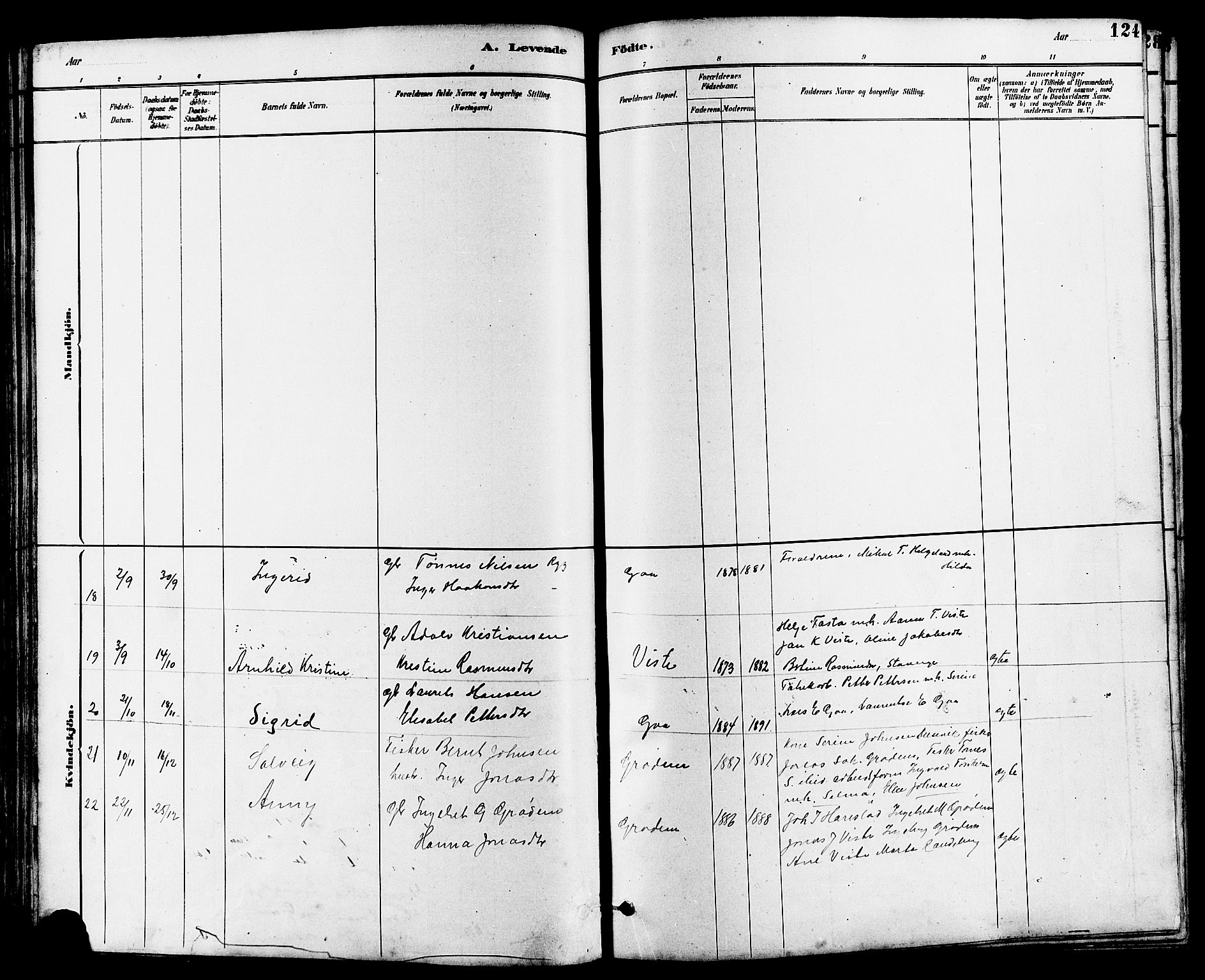 Hetland sokneprestkontor, SAST/A-101826/30/30BB/L0006: Parish register (copy) no. B 6, 1878-1921, p. 124