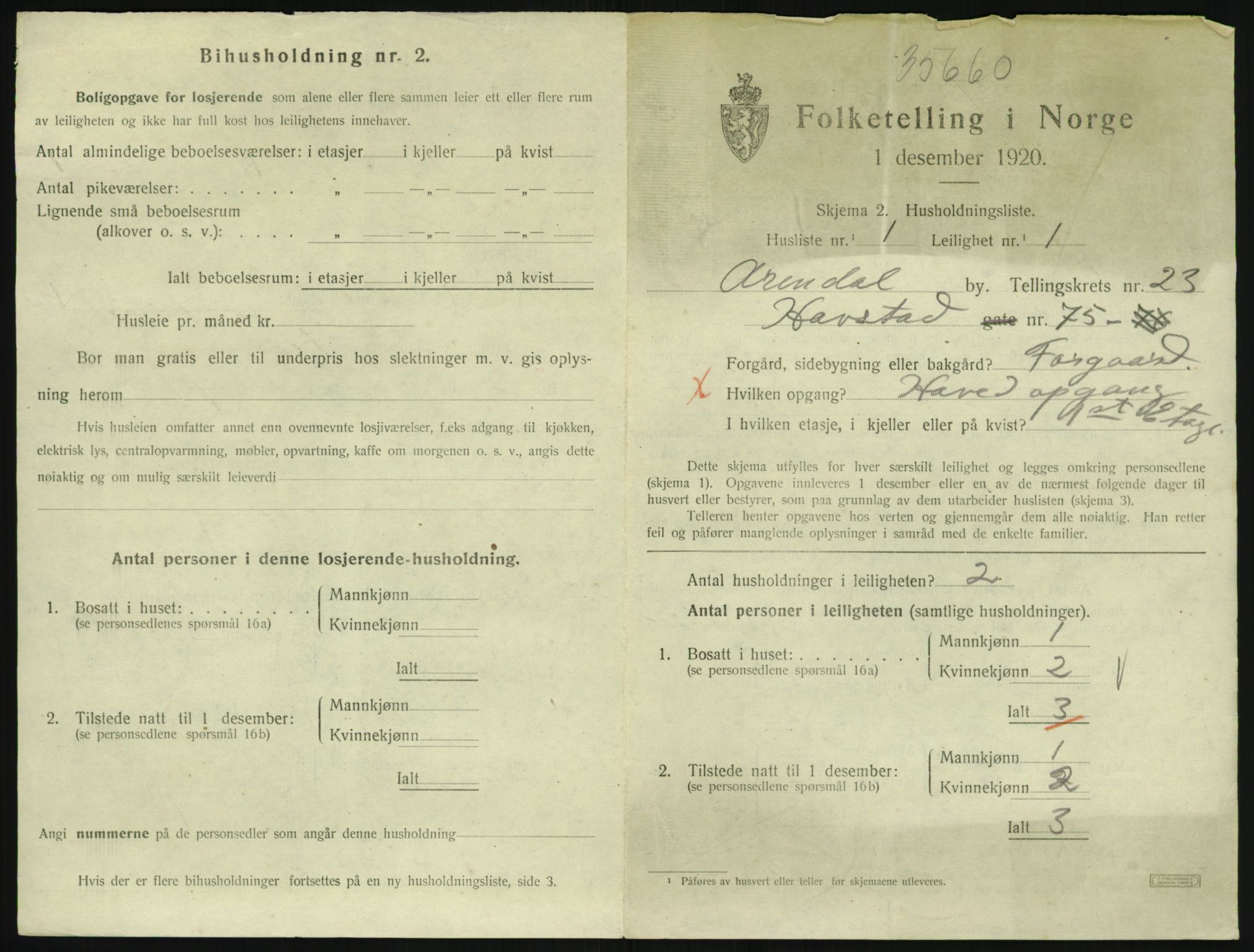 SAK, 1920 census for Arendal, 1920, p. 8820