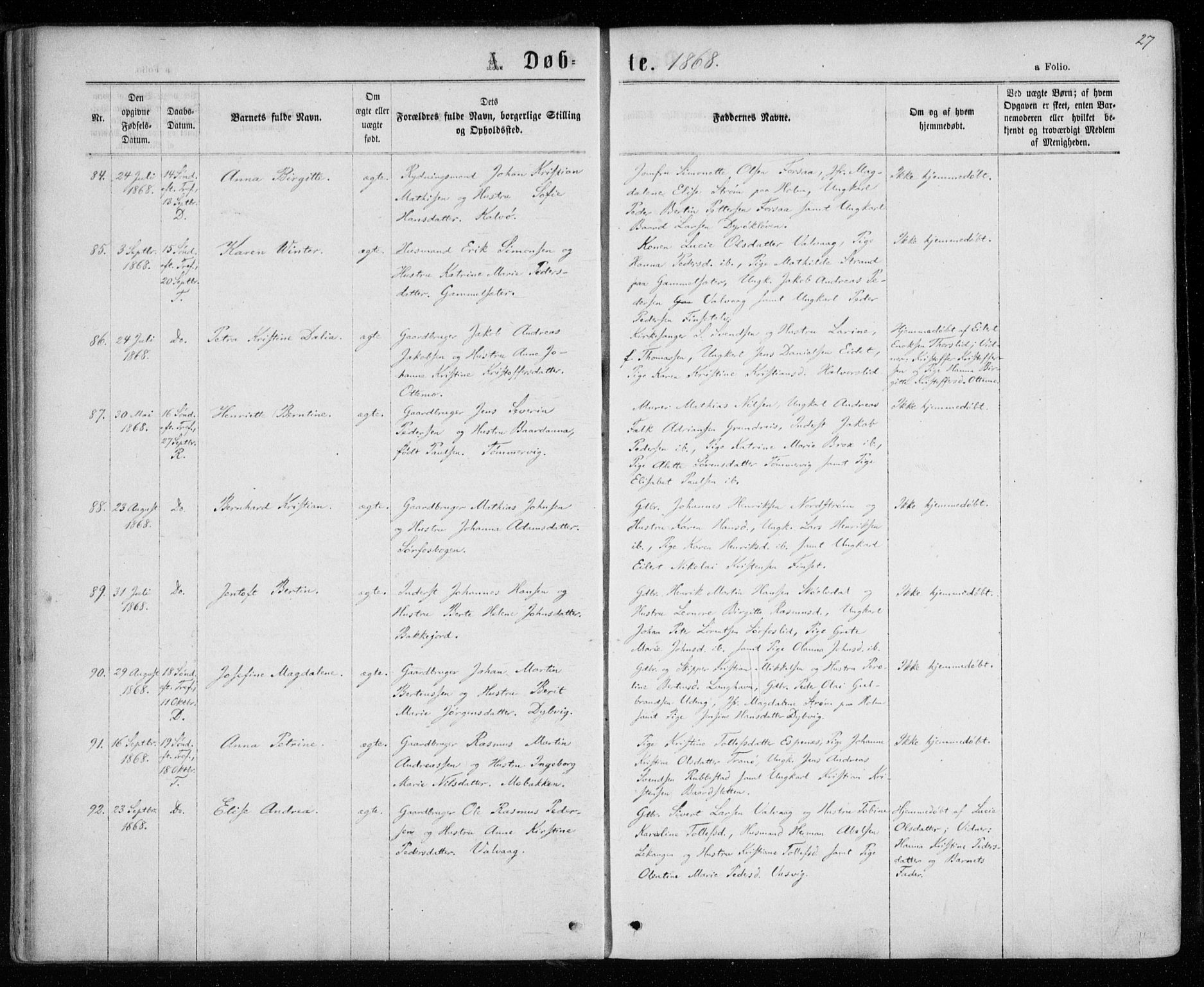 Tranøy sokneprestkontor, AV/SATØ-S-1313/I/Ia/Iaa/L0008kirke: Parish register (official) no. 8, 1867-1877, p. 27