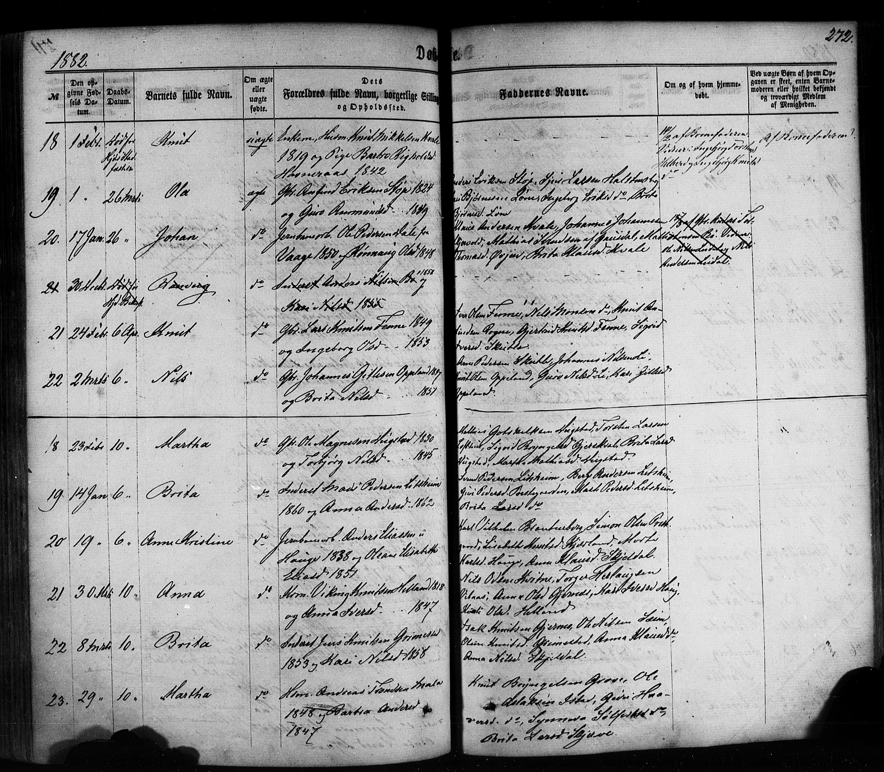 Voss sokneprestembete, SAB/A-79001/H/Haa: Parish register (official) no. A 17, 1863-1886, p. 272