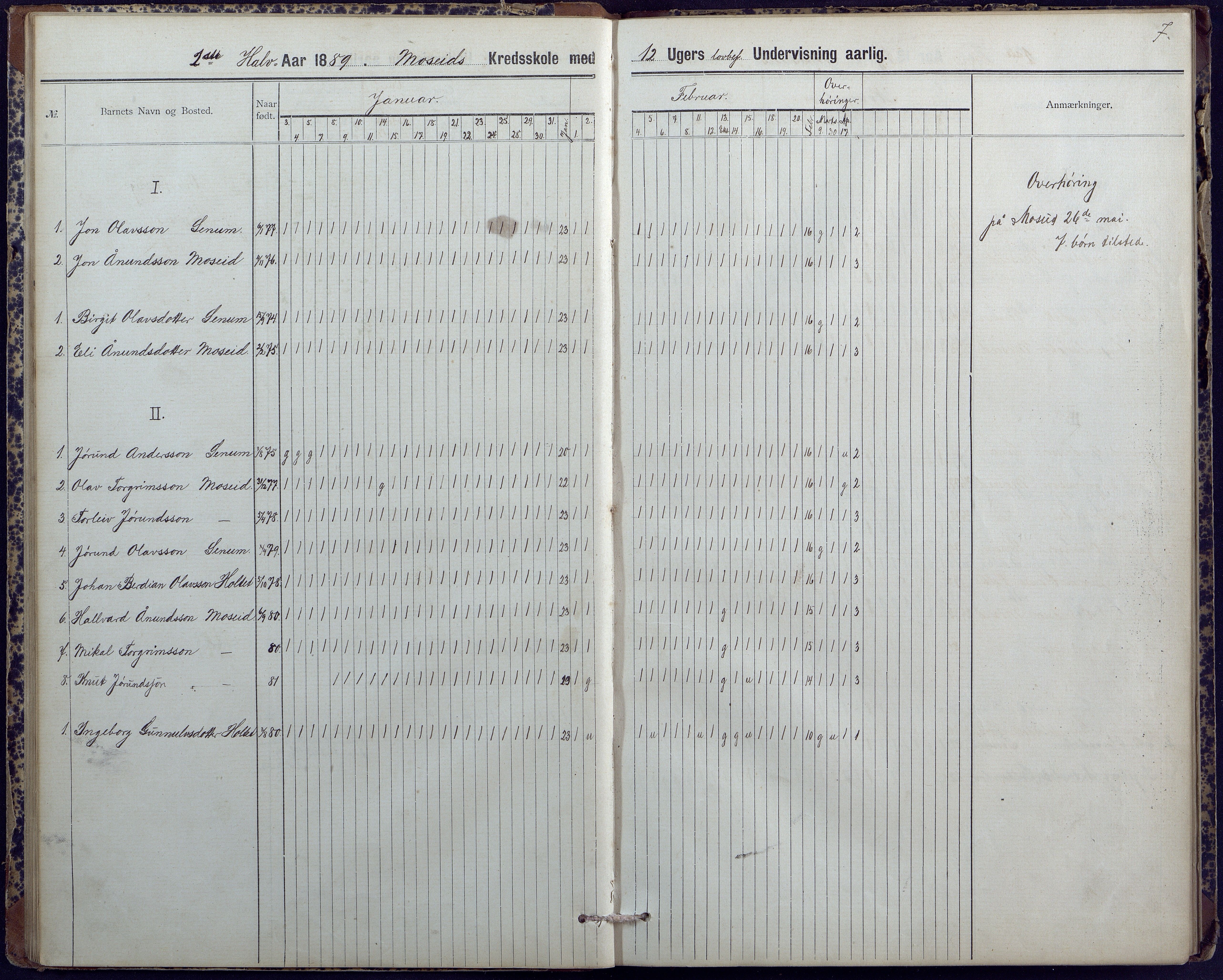 Hornnes kommune, Moi, Moseid, Kjetså skolekretser, AAKS/KA0936-550e/F1/L0004: Dagbok. Moseid, Moi, 1886-1891, p. 7