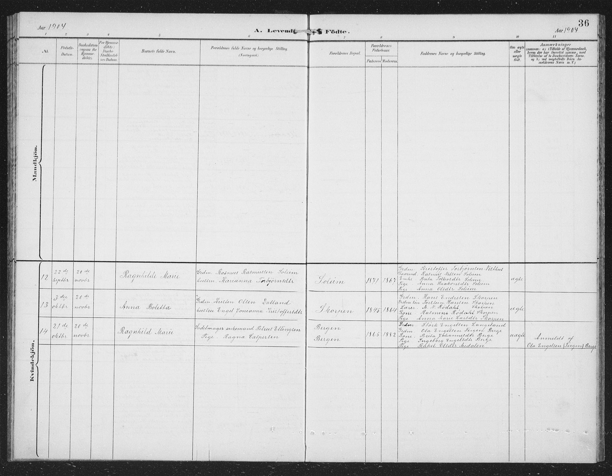 Tysnes sokneprestembete, SAB/A-78601/H/Hab: Parish register (copy) no. C 2, 1896-1907, p. 36