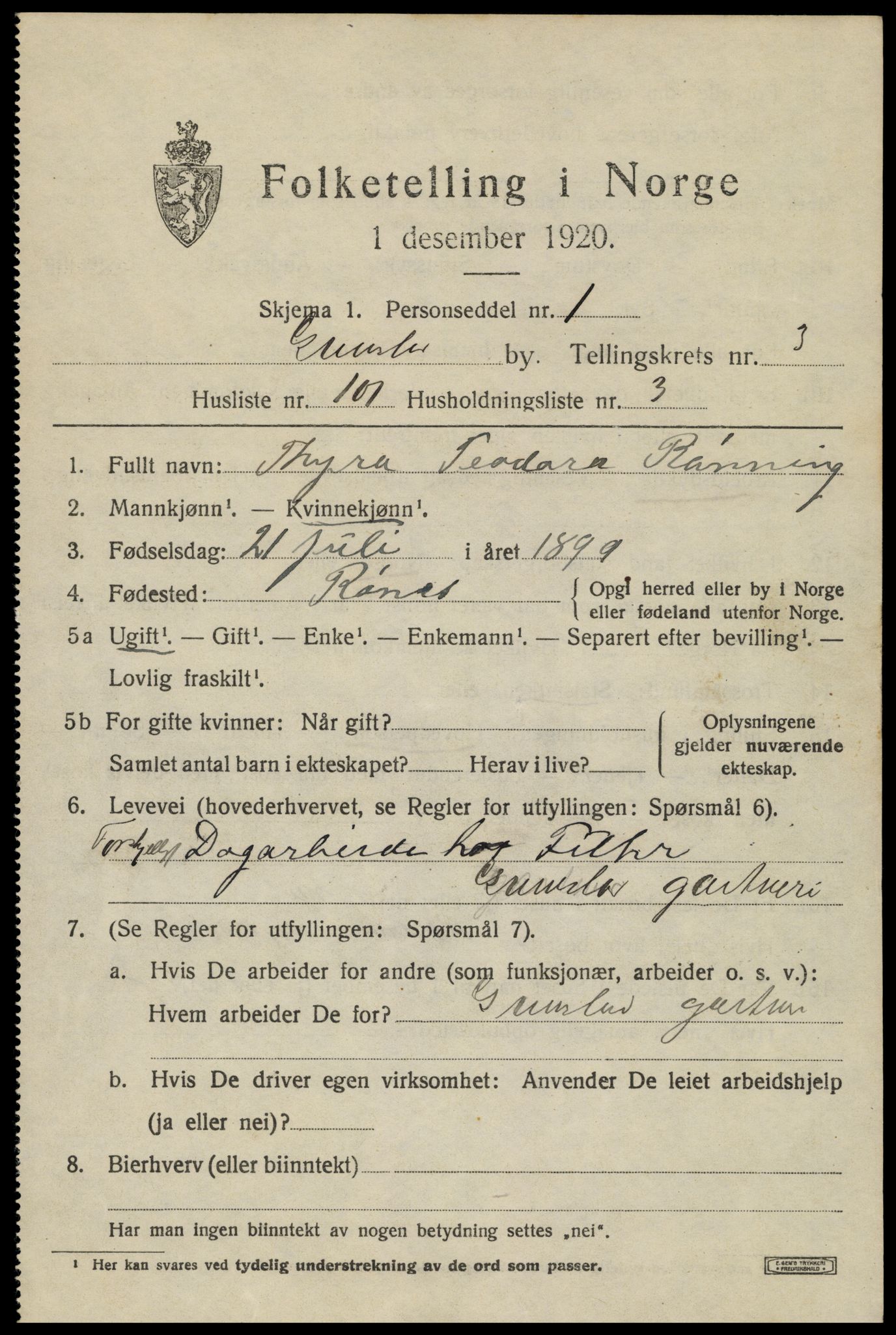 SAK, 1920 census for Grimstad, 1920, p. 5431