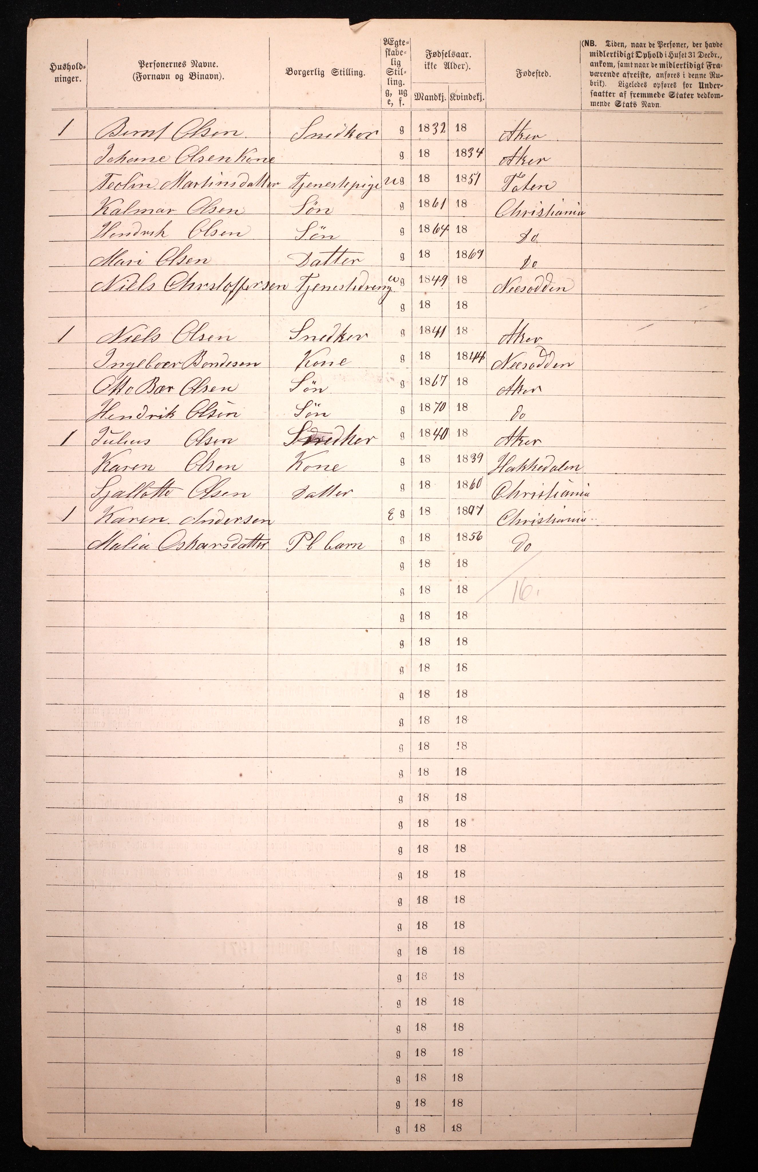 RA, 1870 census for 0301 Kristiania, 1870, p. 453