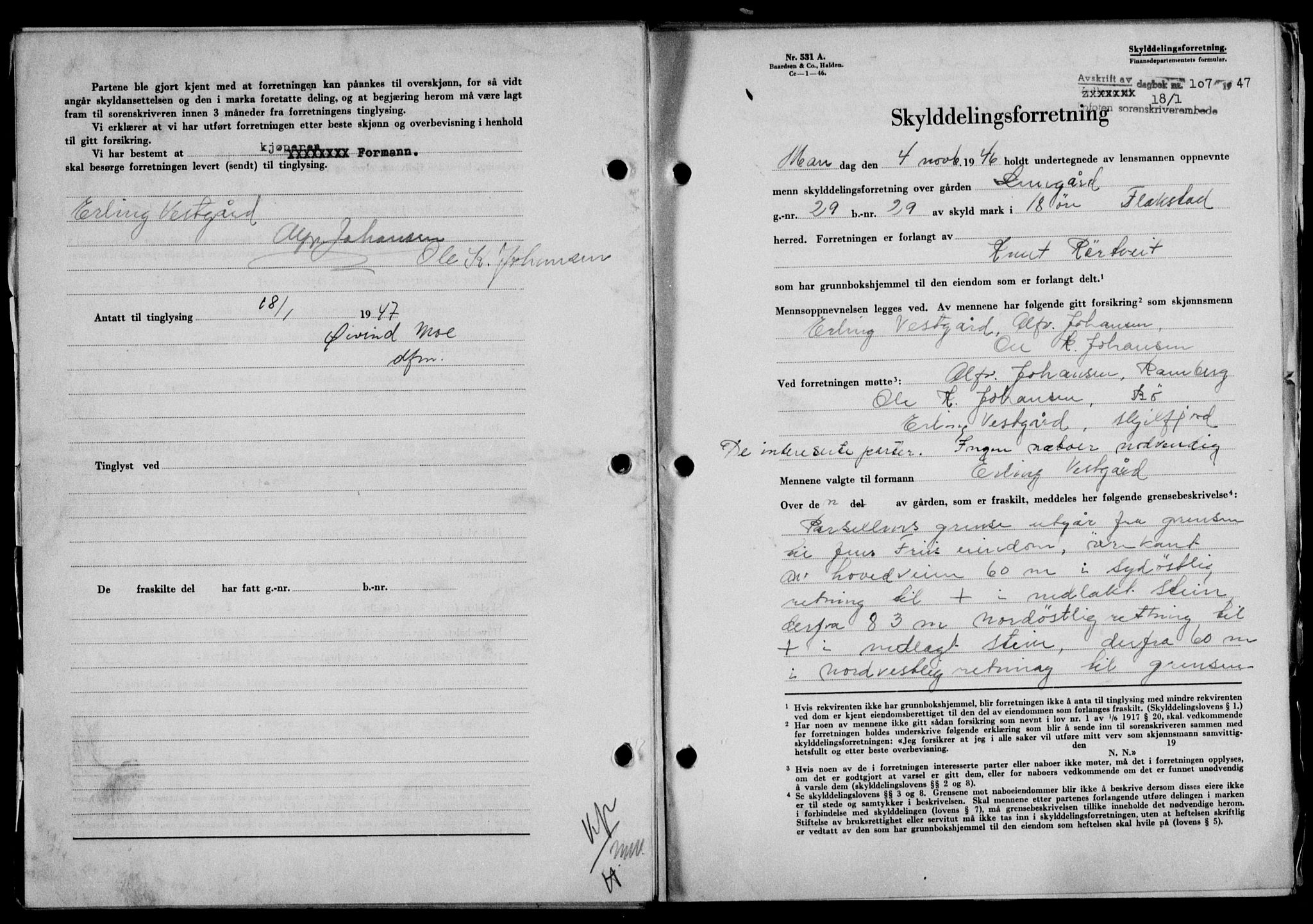 Lofoten sorenskriveri, SAT/A-0017/1/2/2C/L0015a: Mortgage book no. 15a, 1946-1947, Diary no: : 107/1947