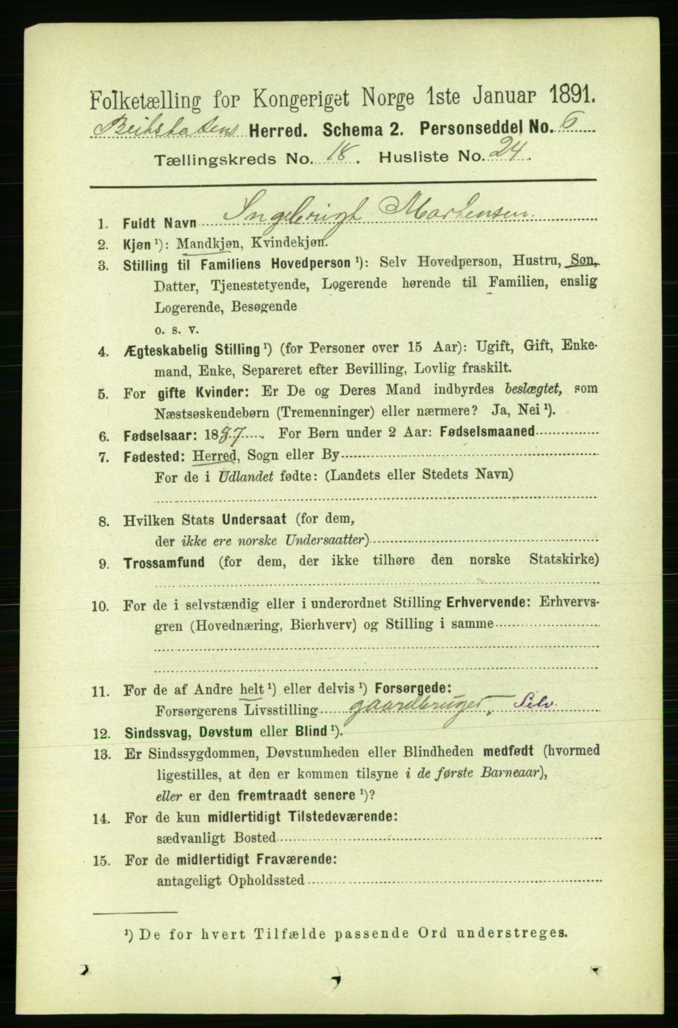 RA, 1891 census for 1727 Beitstad, 1891, p. 4764
