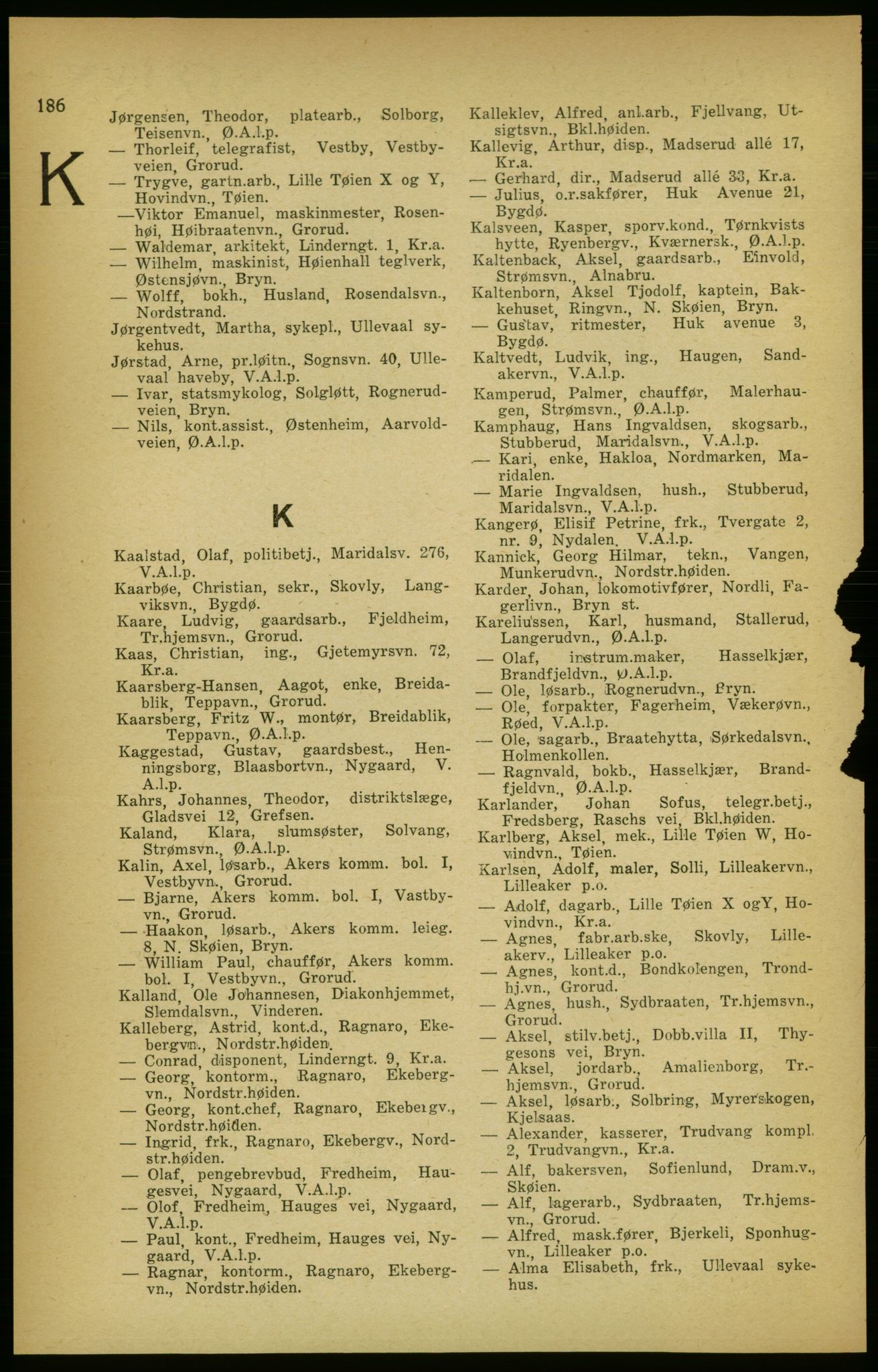 Aker adressebok/adressekalender, PUBL/001/A/003: Akers adressekalender, 1924-1925, p. 186