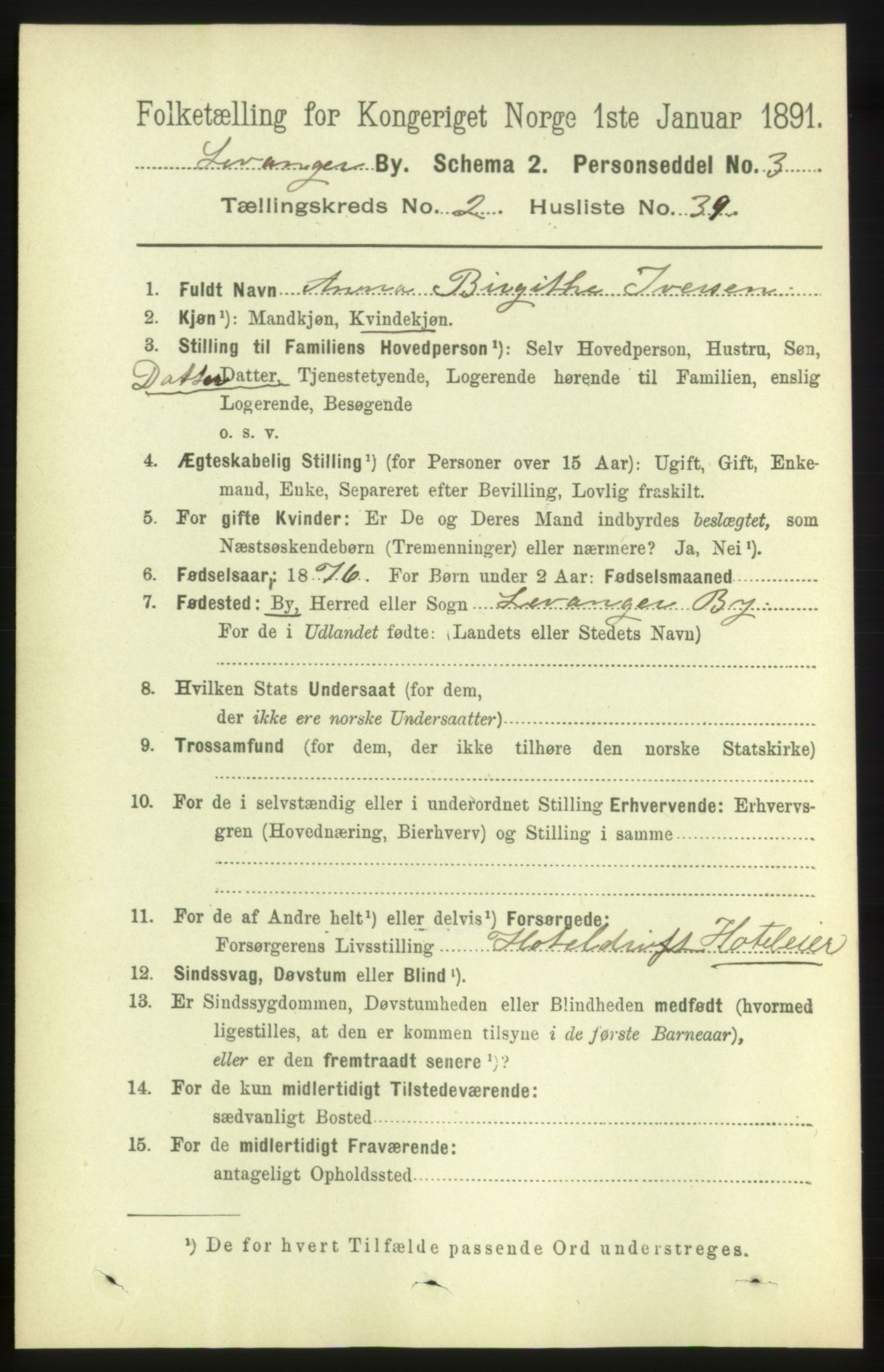 RA, 1891 census for 1701 Levanger, 1891, p. 801