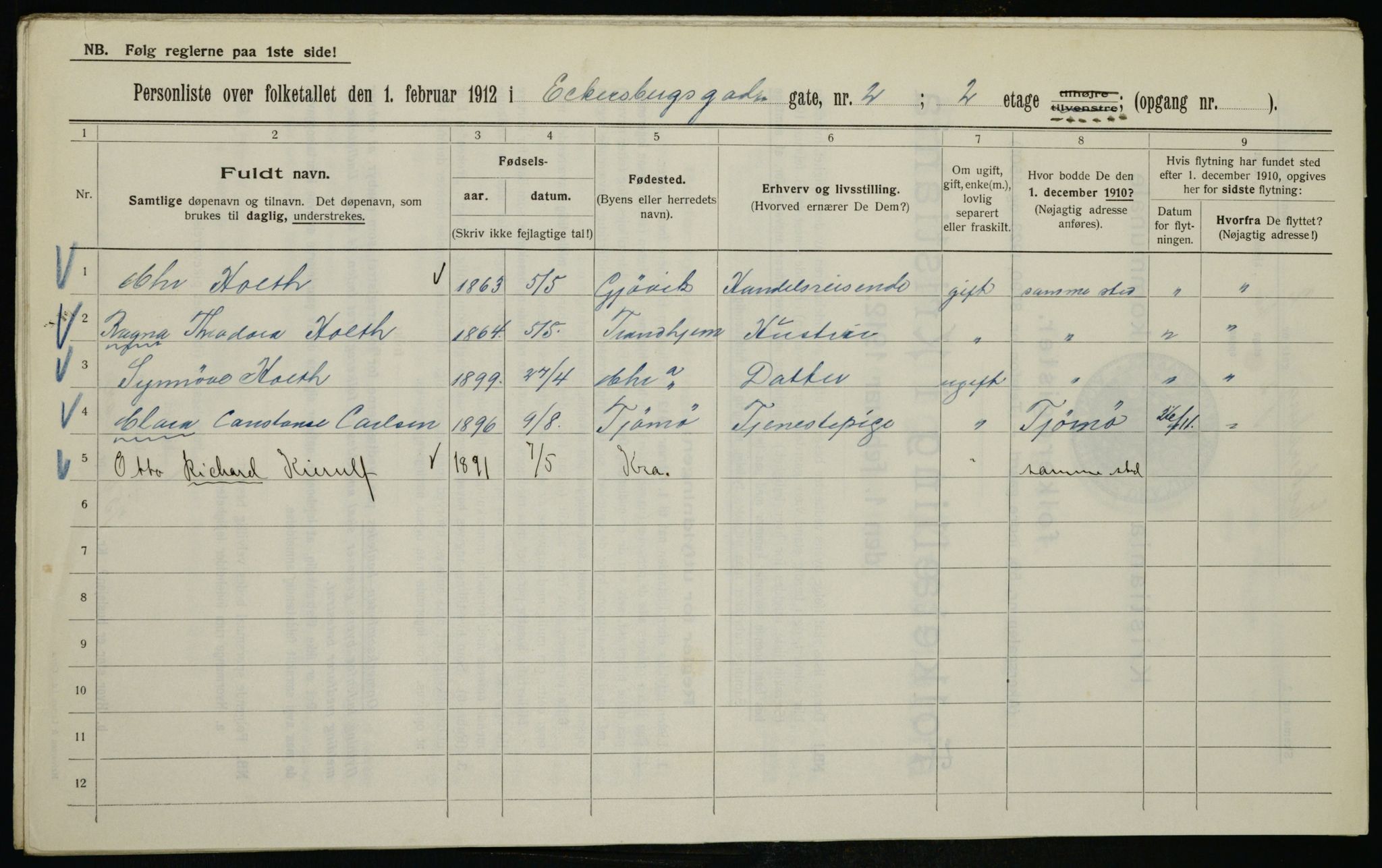 OBA, Municipal Census 1912 for Kristiania, 1912, p. 18122