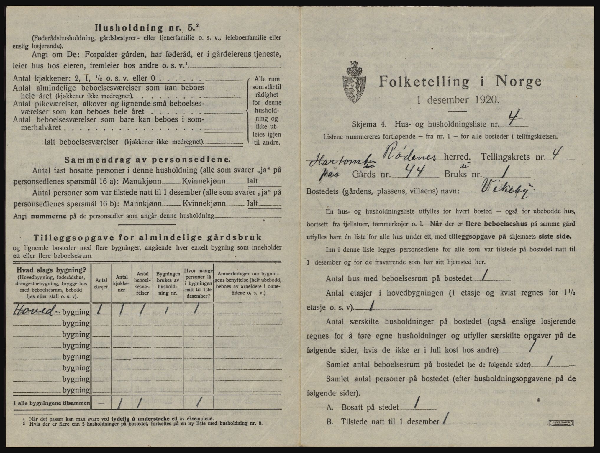 SAO, 1920 census for Rødenes, 1920, p. 394