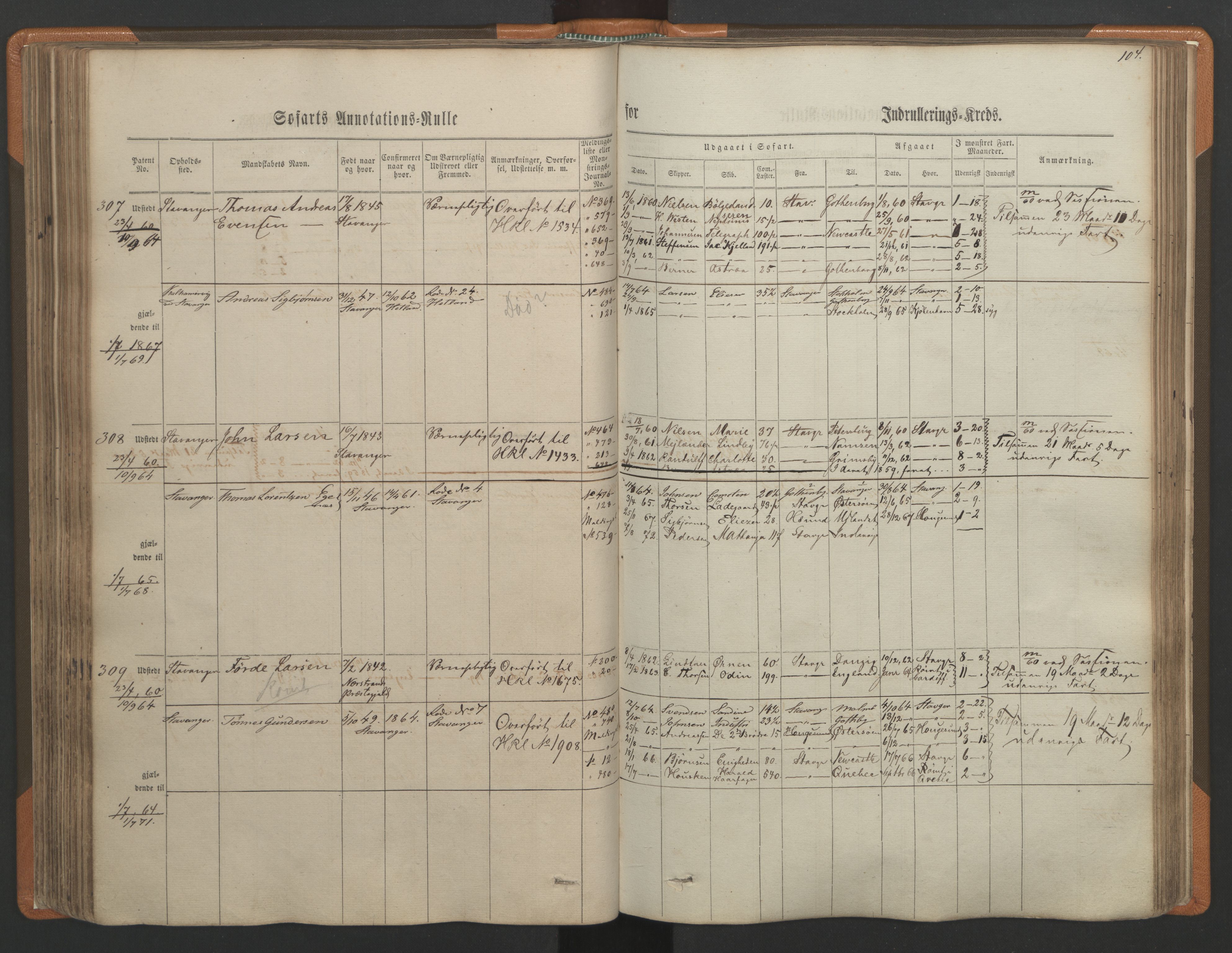 Stavanger sjømannskontor, AV/SAST-A-102006/F/Ff/L0001: Annotasjonsrulle, patentnr. 1-597 (del 1), 1860-1864, p. 113