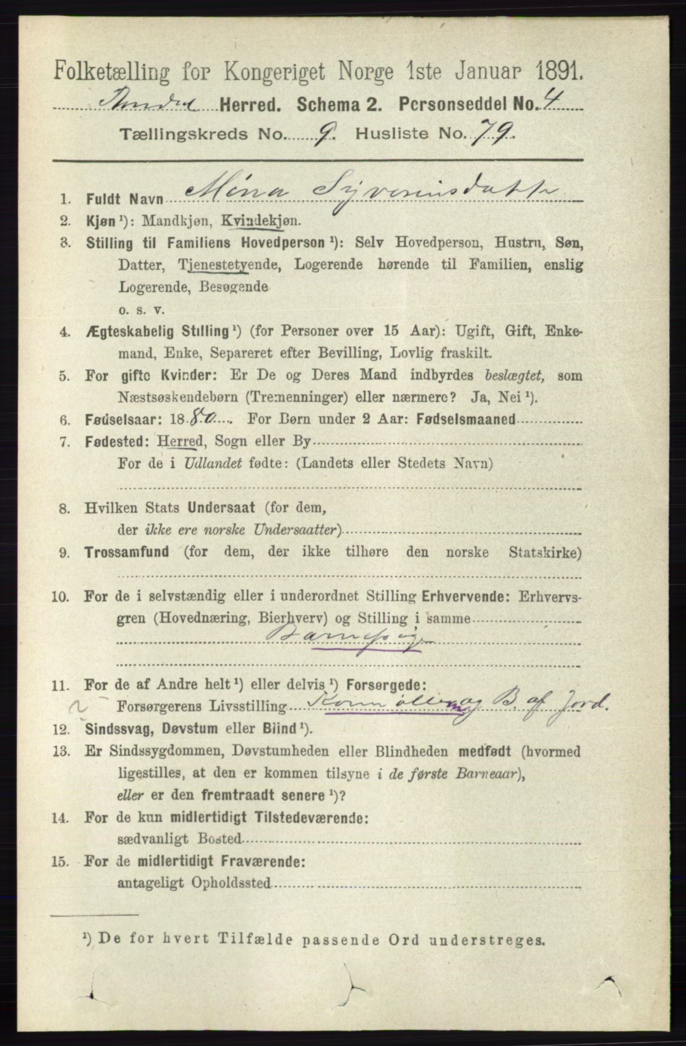 RA, 1891 census for 0416 Romedal, 1891, p. 4705