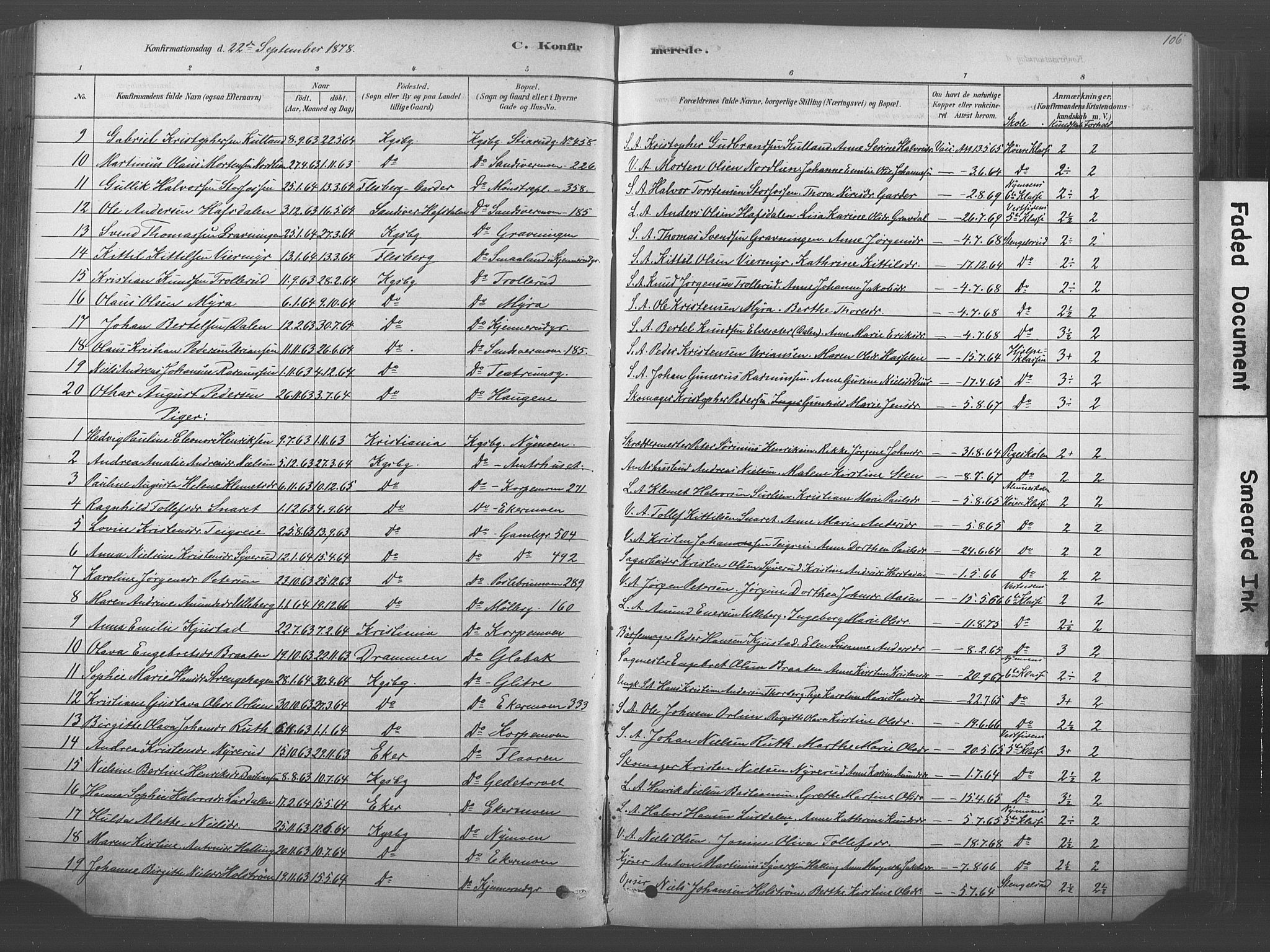 Kongsberg kirkebøker, SAKO/A-22/F/Fb/L0001: Parish register (official) no. II 1, 1878-1886, p. 106