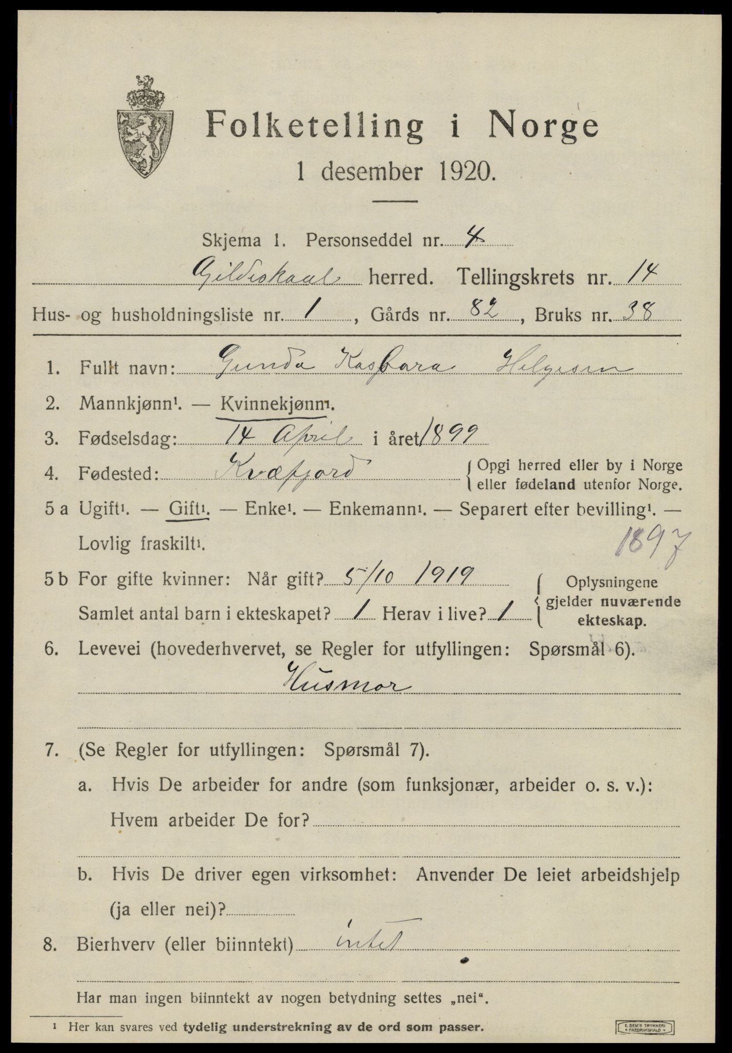 SAT, 1920 census for Gildeskål, 1920, p. 8942