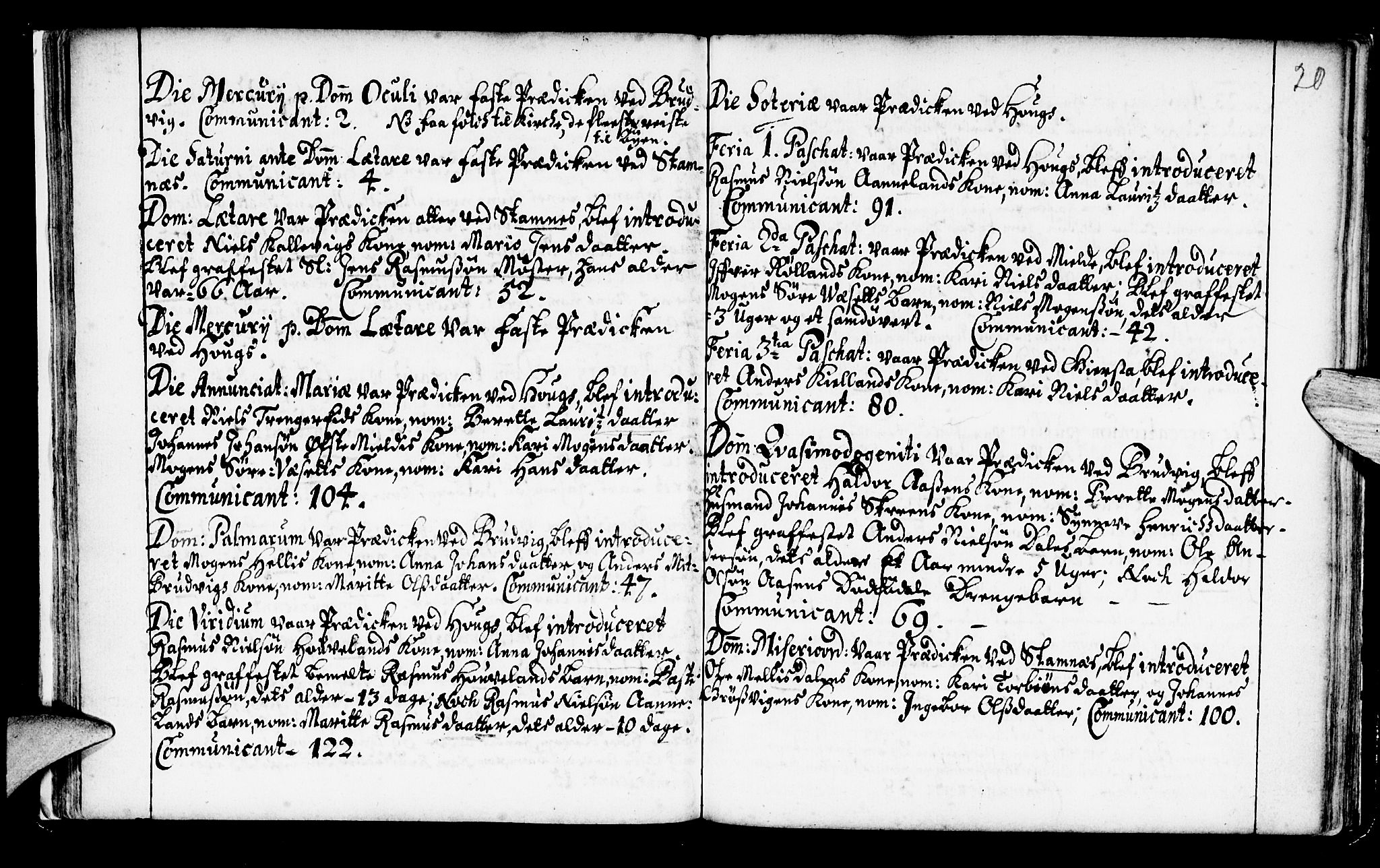 Haus sokneprestembete, AV/SAB-A-75601/H/Haa: Parish register (official) no. A 2, 1707-1709, p. 20