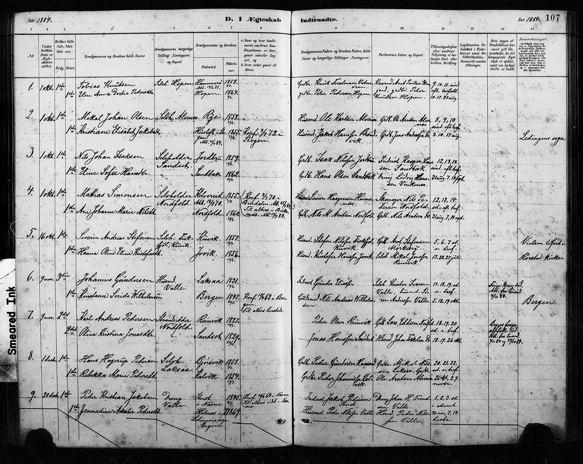 Ministerialprotokoller, klokkerbøker og fødselsregistre - Nordland, AV/SAT-A-1459/858/L0834: Parish register (copy) no. 858C01, 1884-1904, p. 107