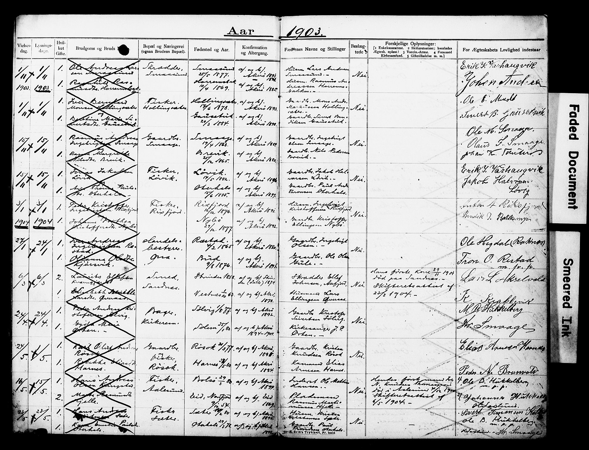 Ministerialprotokoller, klokkerbøker og fødselsregistre - Møre og Romsdal, AV/SAT-A-1454/560/L0723: Banns register no. 560A07, 1903-1916