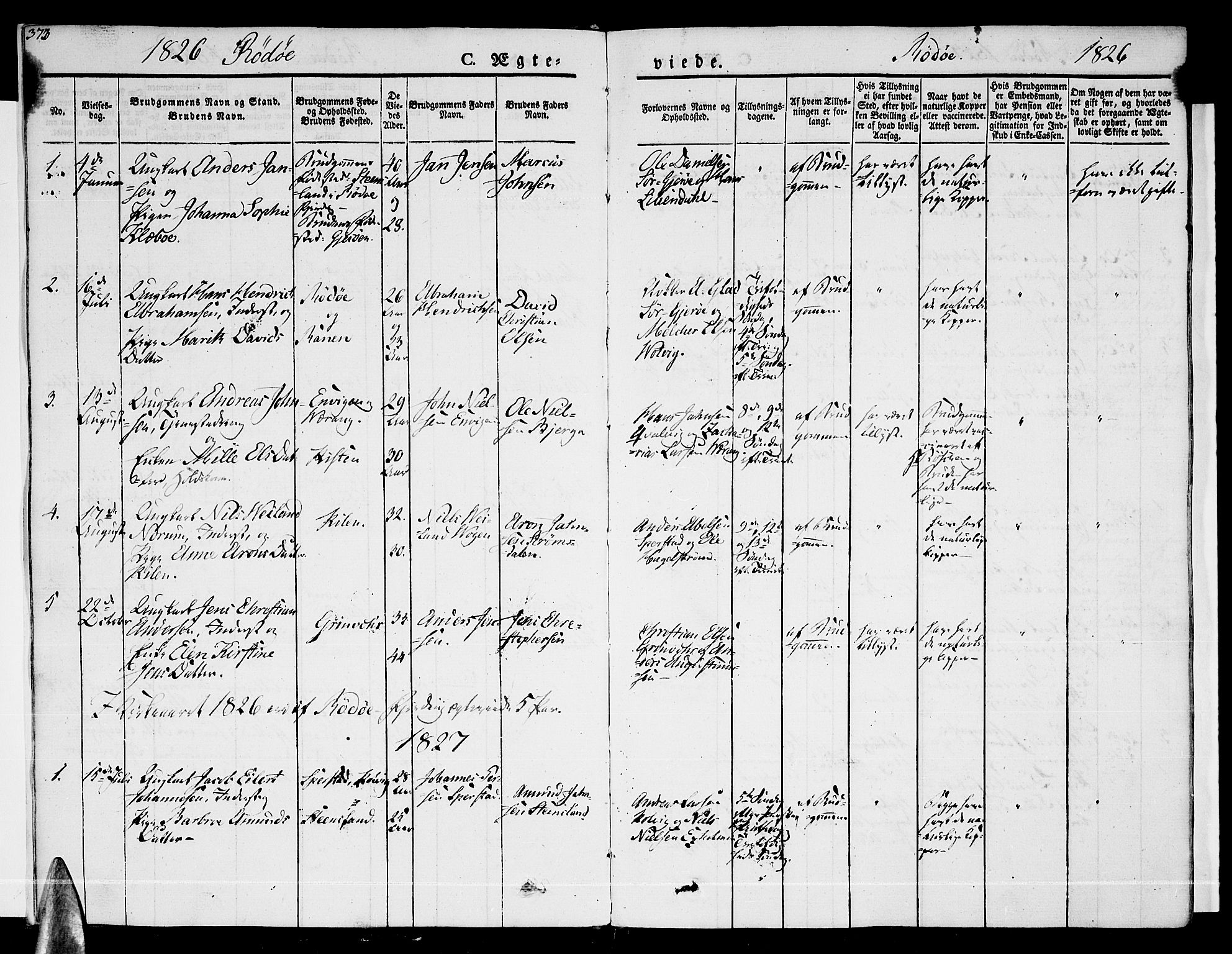 Ministerialprotokoller, klokkerbøker og fødselsregistre - Nordland, AV/SAT-A-1459/841/L0600: Parish register (official) no. 841A07 /1, 1825-1844, p. 373