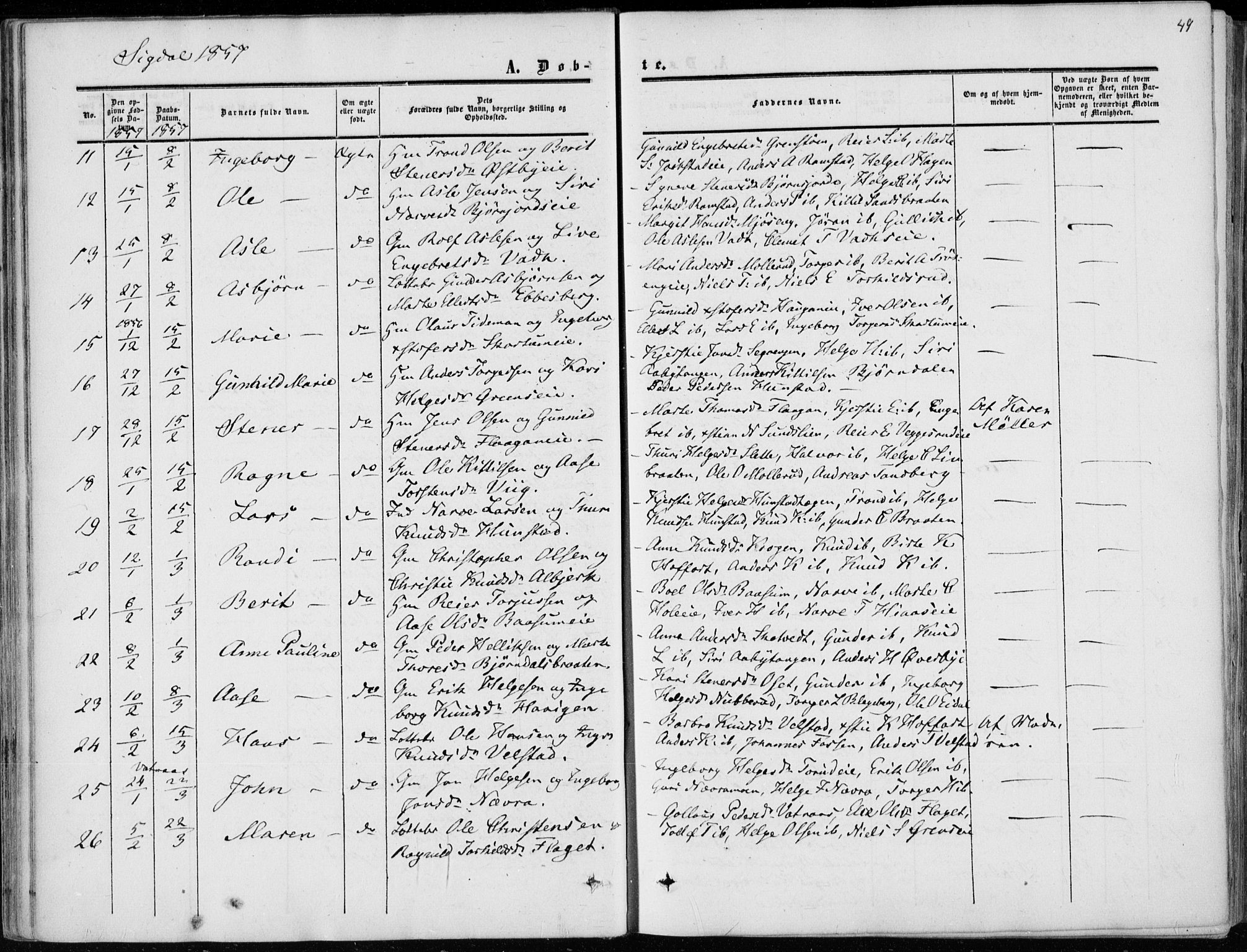 Sigdal kirkebøker, AV/SAKO-A-245/F/Fa/L0008: Parish register (official) no. I 8, 1850-1859, p. 49