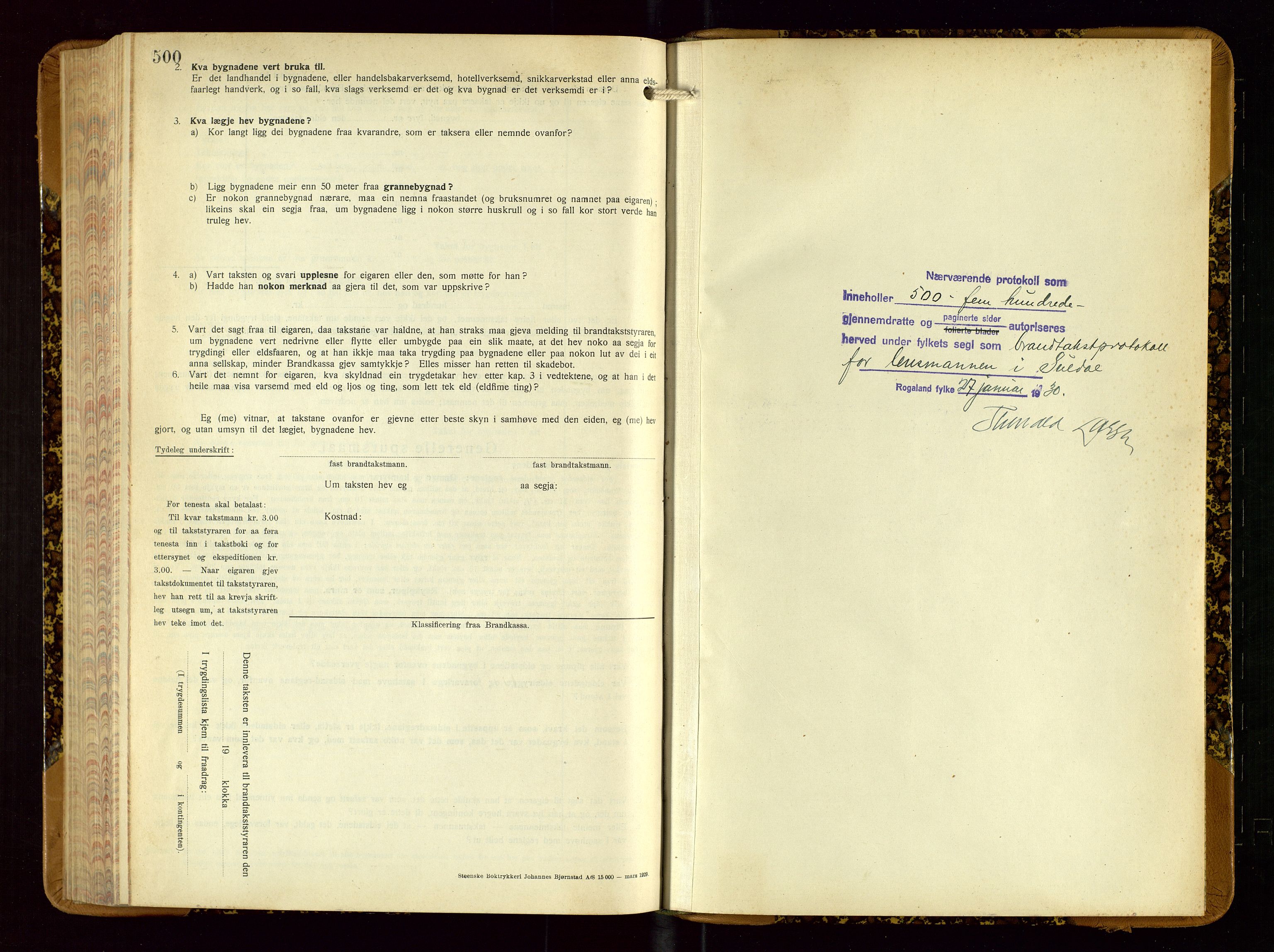 Suldal lensmannskontor, SAST/A-100419/Gob/L0003: Branntakstprotokoll, 1924-1955, p. 500