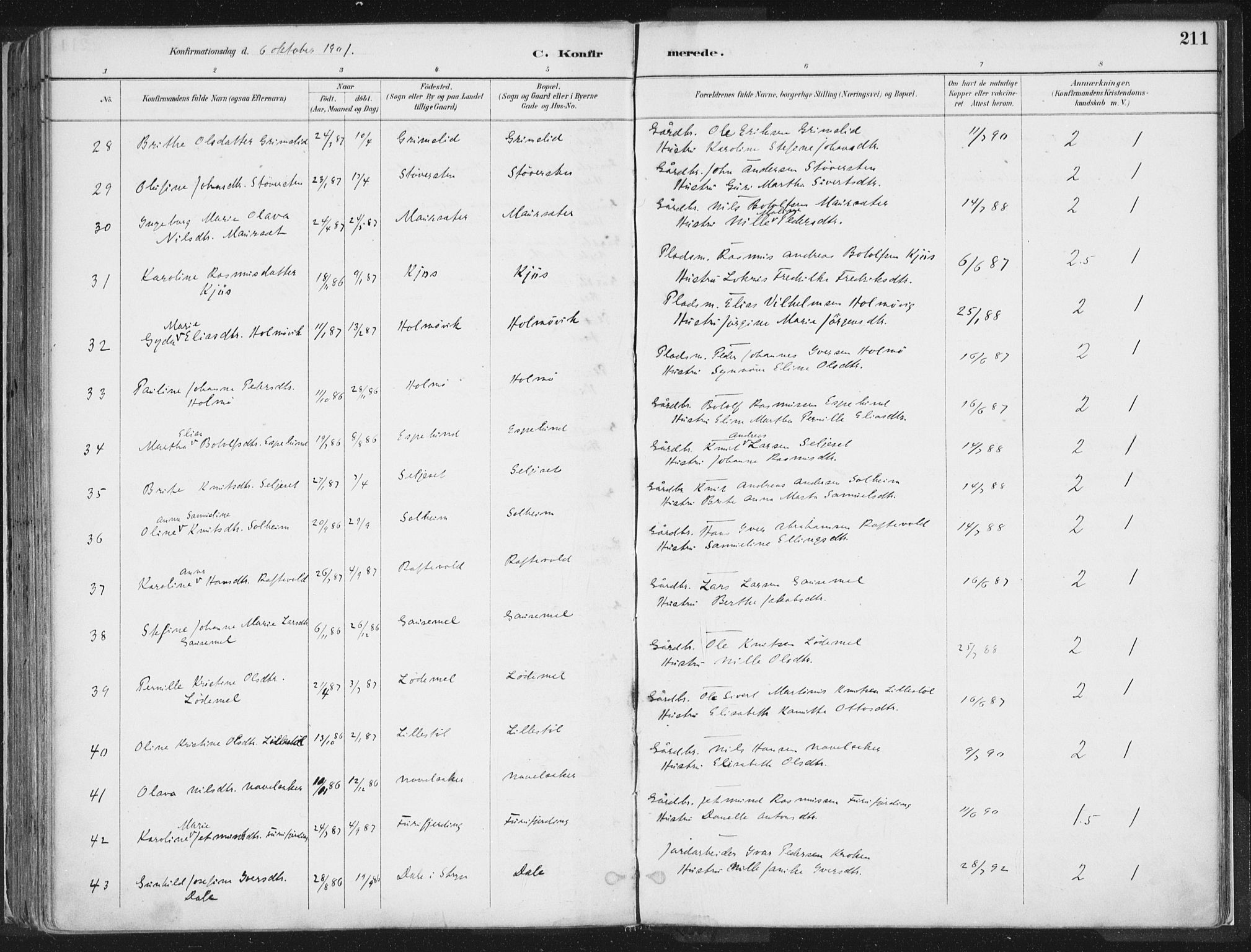 Hornindal sokneprestembete, AV/SAB-A-82401/H/Haa/Haaa/L0003/0001: Parish register (official) no. A 3A, 1887-1917, p. 211