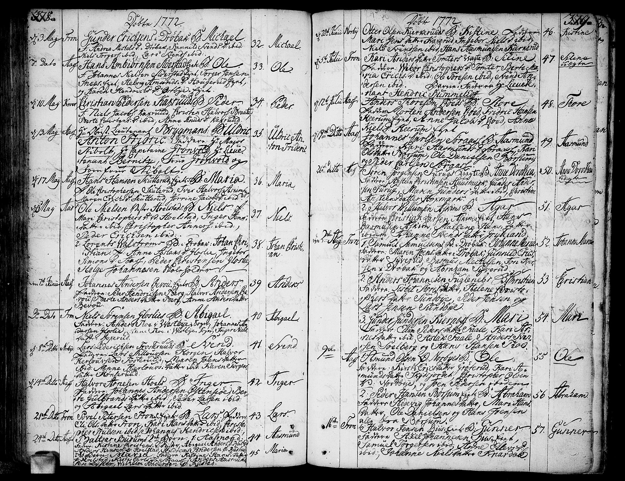 Ås prestekontor Kirkebøker, AV/SAO-A-10894/F/Fa/L0001: Parish register (official) no. I 1, 1742-1778, p. 378-379