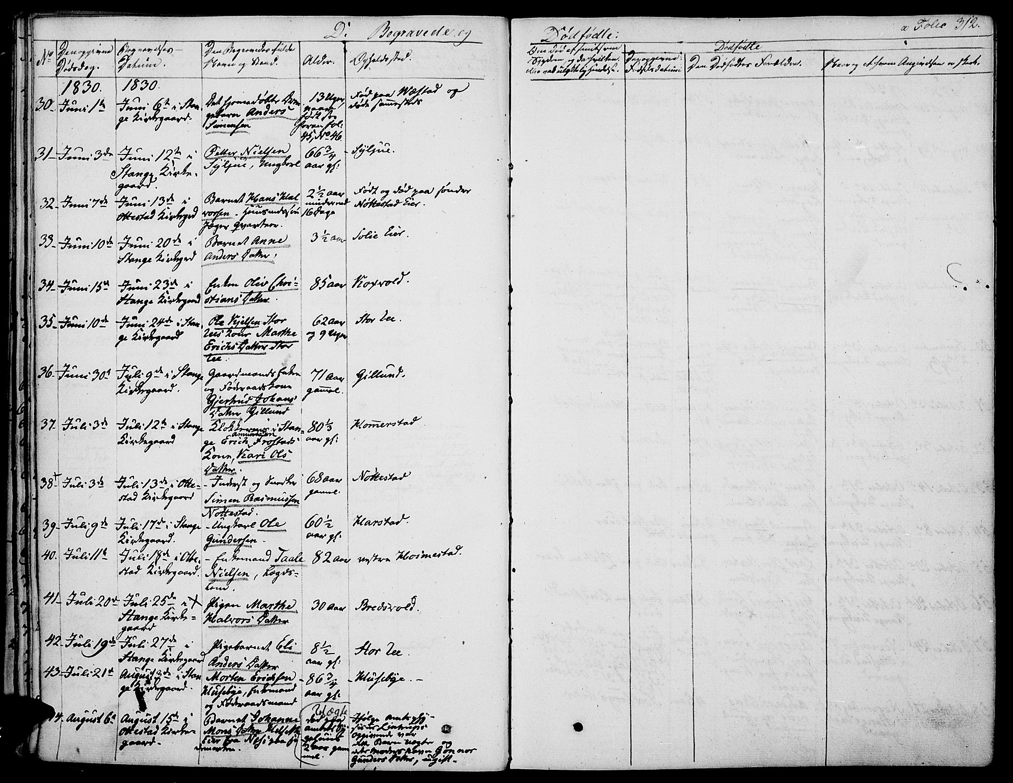 Stange prestekontor, AV/SAH-PREST-002/K/L0009: Parish register (official) no. 9, 1826-1835, p. 312