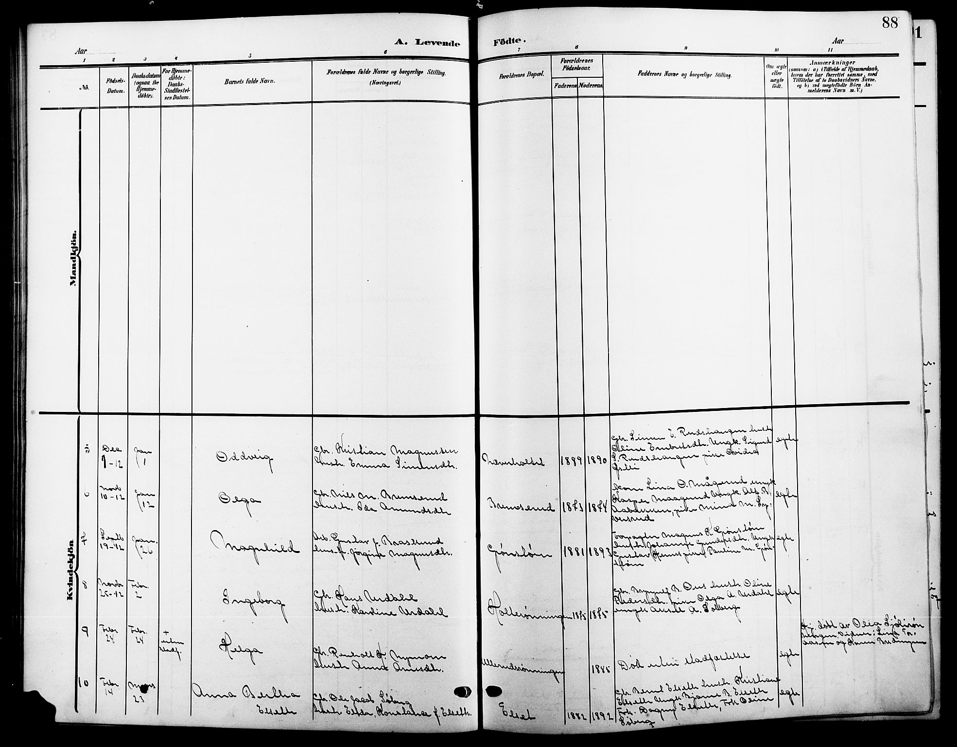 Våler prestekontor, Hedmark, AV/SAH-PREST-040/H/Ha/Hab/L0002: Parish register (copy) no. 2, 1905-1915, p. 88