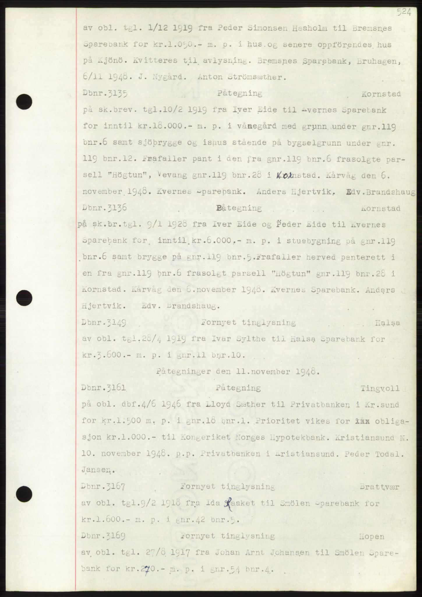 Nordmøre sorenskriveri, SAT/A-4132/1/2/2Ca: Mortgage book no. C82b, 1946-1951, Diary no: : 3135/1948