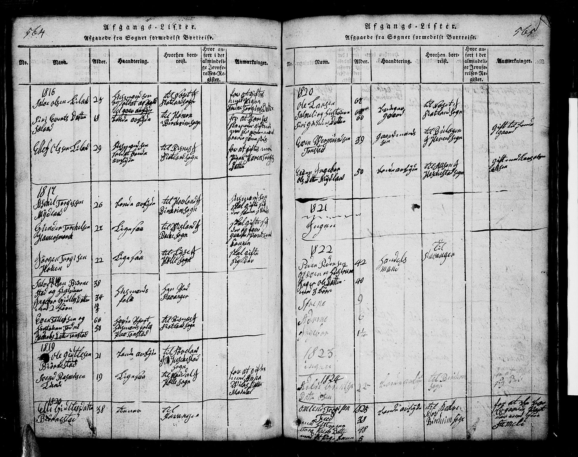 Sirdal sokneprestkontor, SAK/1111-0036/F/Fb/Fbb/L0001: Parish register (copy) no. B 1, 1815-1834, p. 564-565