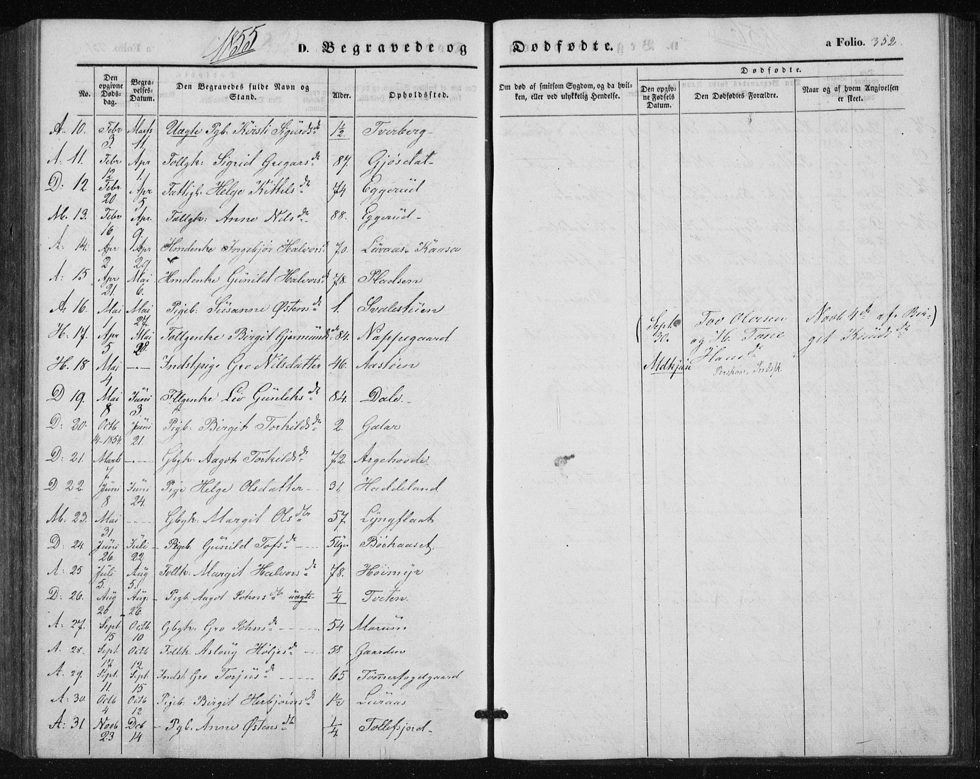 Tinn kirkebøker, AV/SAKO-A-308/F/Fa/L0005: Parish register (official) no. I 5, 1844-1856, p. 352