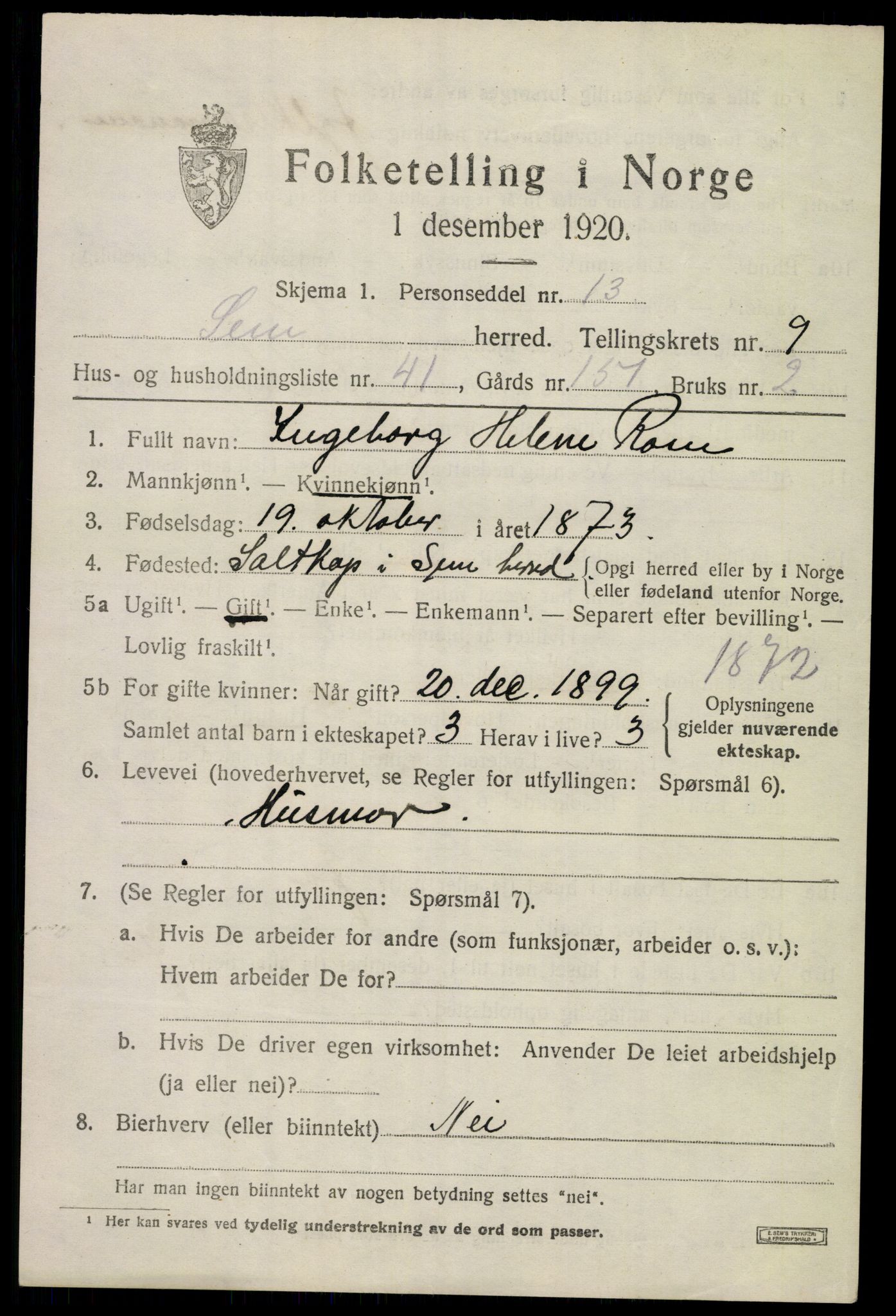 SAKO, 1920 census for Sem, 1920, p. 12997