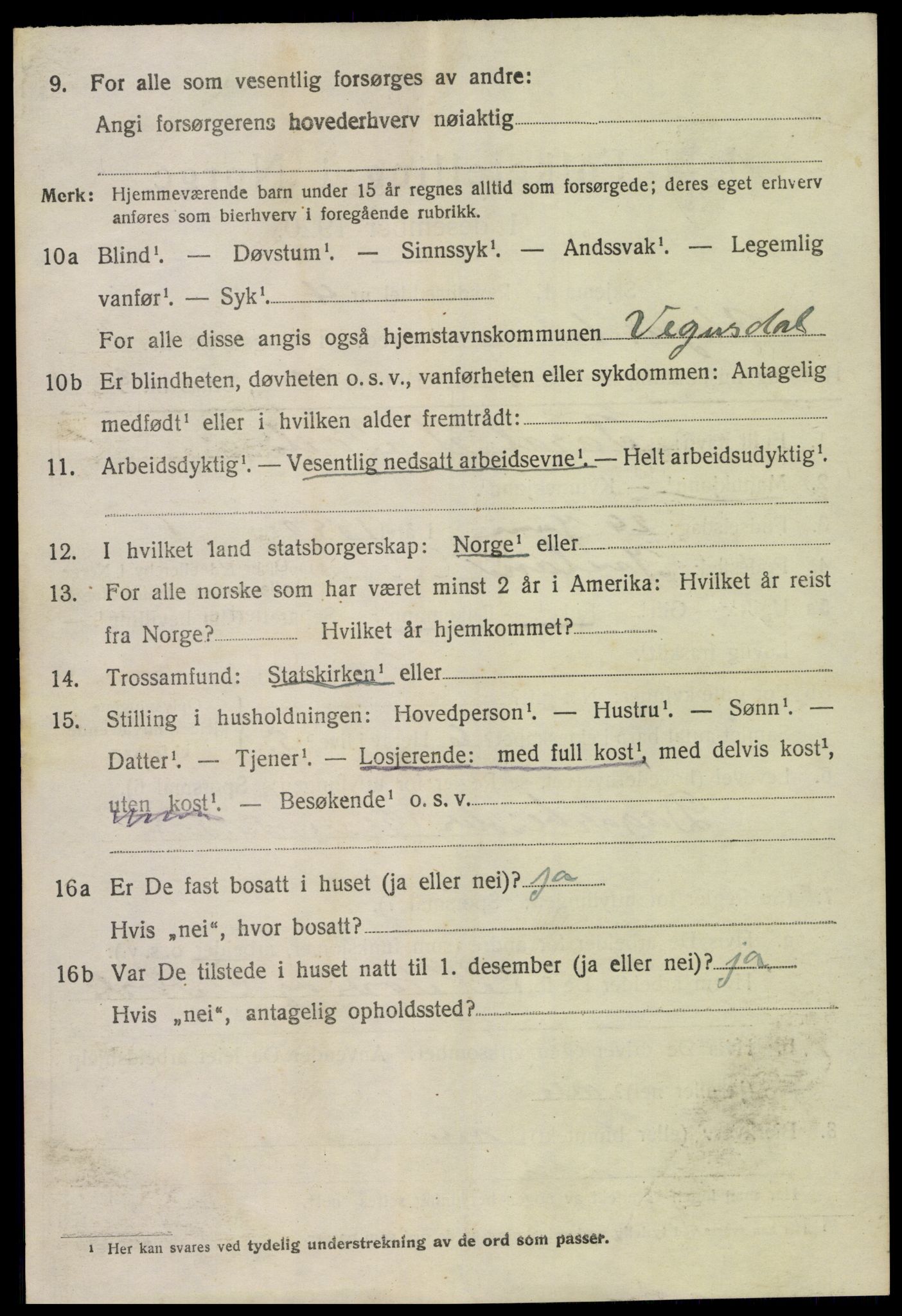 SAK, 1920 census for Vegusdal, 1920, p. 1792