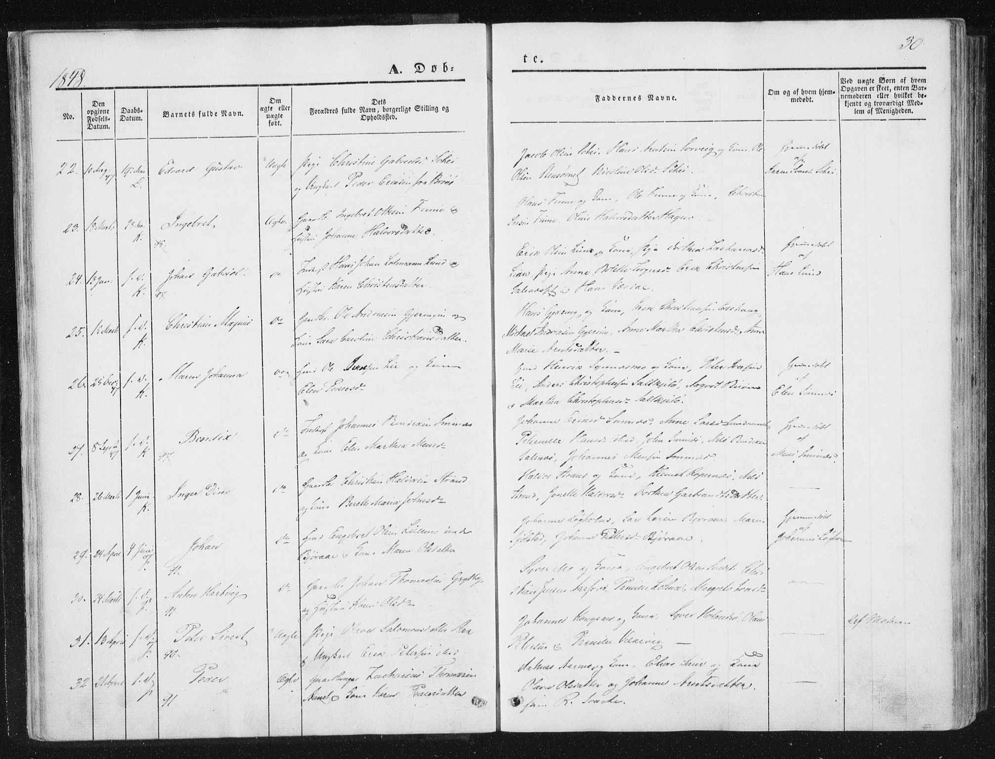 Ministerialprotokoller, klokkerbøker og fødselsregistre - Nord-Trøndelag, AV/SAT-A-1458/780/L0640: Parish register (official) no. 780A05, 1845-1856, p. 30