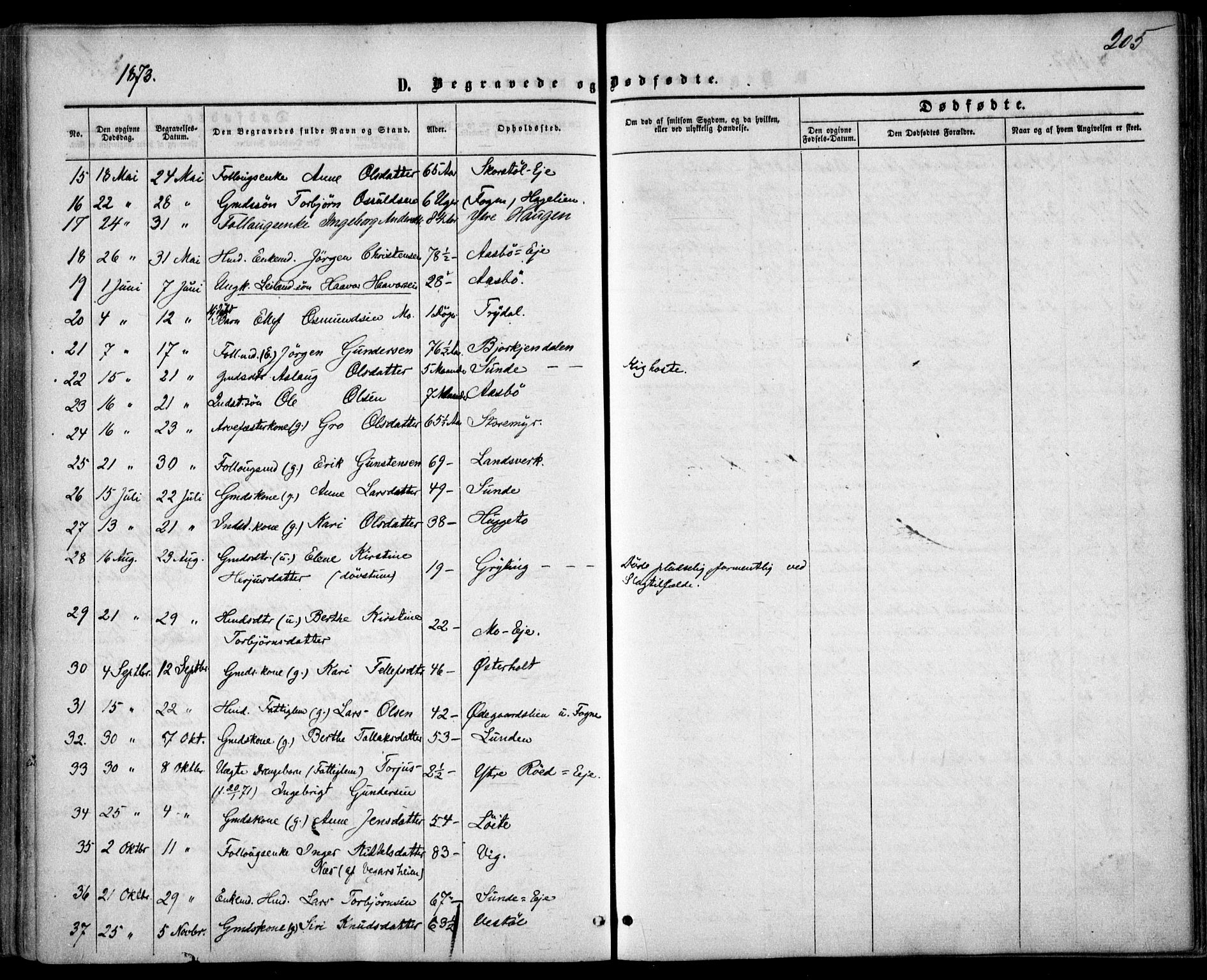 Gjerstad sokneprestkontor, AV/SAK-1111-0014/F/Fa/Faa/L0007: Parish register (official) no. A 7, 1858-1875, p. 205