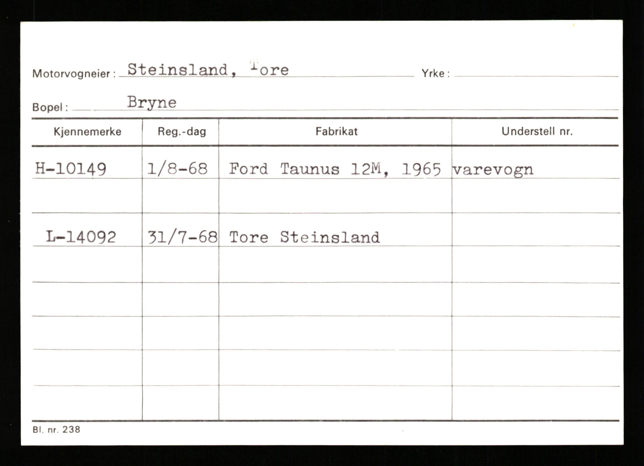 Stavanger trafikkstasjon, SAST/A-101942/0/G/L0002: Registreringsnummer: 5791 - 10405, 1930-1971, p. 2952