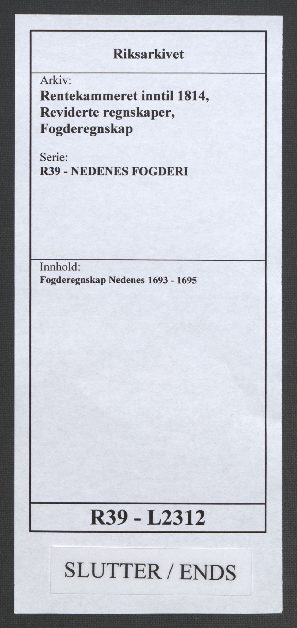 Rentekammeret inntil 1814, Reviderte regnskaper, Fogderegnskap, AV/RA-EA-4092/R39/L2312: Fogderegnskap Nedenes, 1693-1695, p. 332