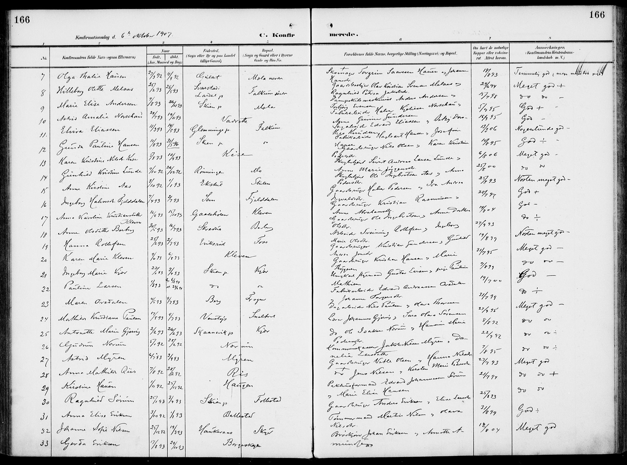 Gjerpen kirkebøker, SAKO/A-265/F/Fa/L0012: Parish register (official) no. I 12, 1905-1913, p. 166