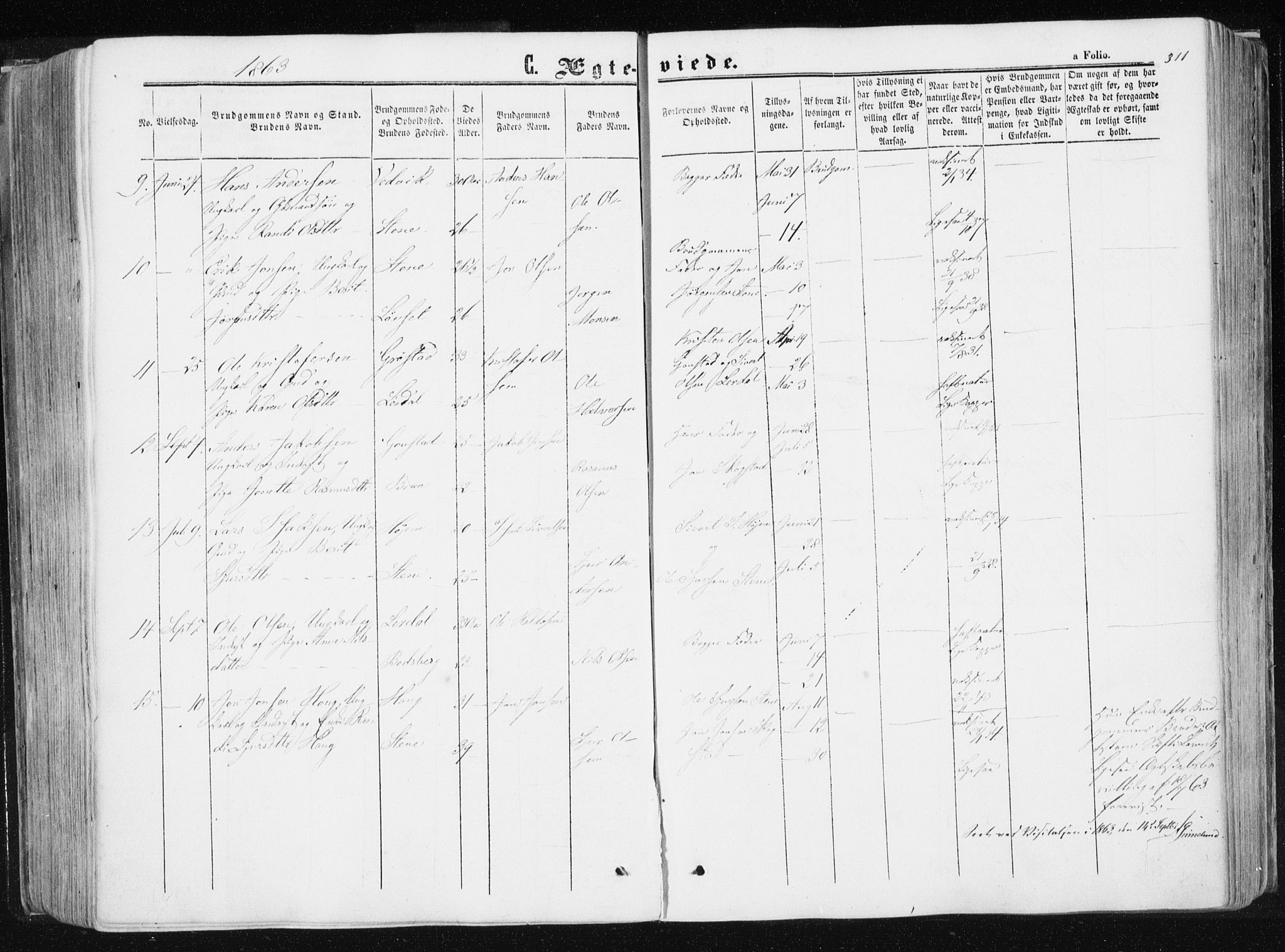 Ministerialprotokoller, klokkerbøker og fødselsregistre - Sør-Trøndelag, SAT/A-1456/612/L0377: Parish register (official) no. 612A09, 1859-1877, p. 311