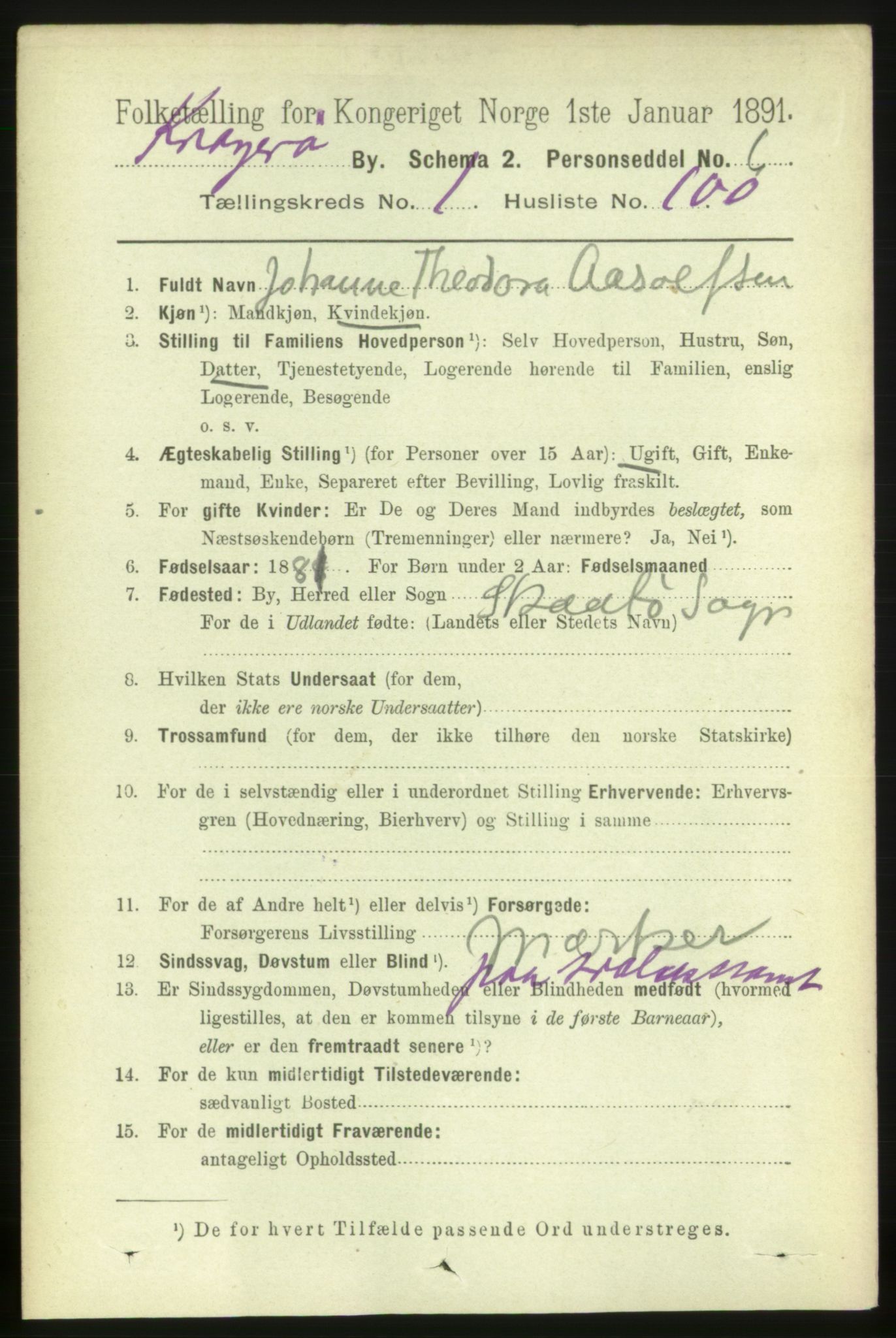 RA, 1891 census for 0801 Kragerø, 1891, p. 2499