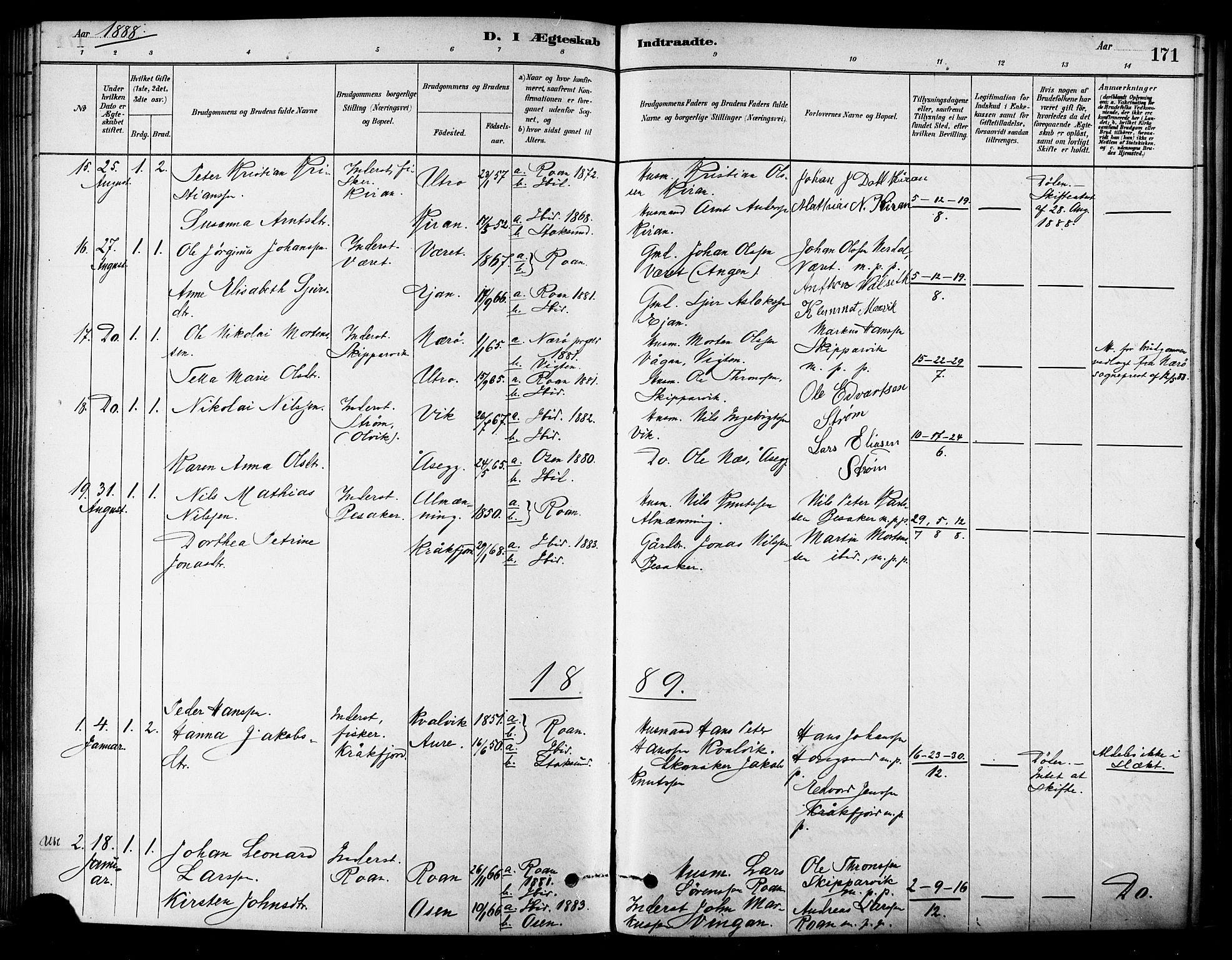 Ministerialprotokoller, klokkerbøker og fødselsregistre - Sør-Trøndelag, AV/SAT-A-1456/657/L0707: Parish register (official) no. 657A08, 1879-1893, p. 171