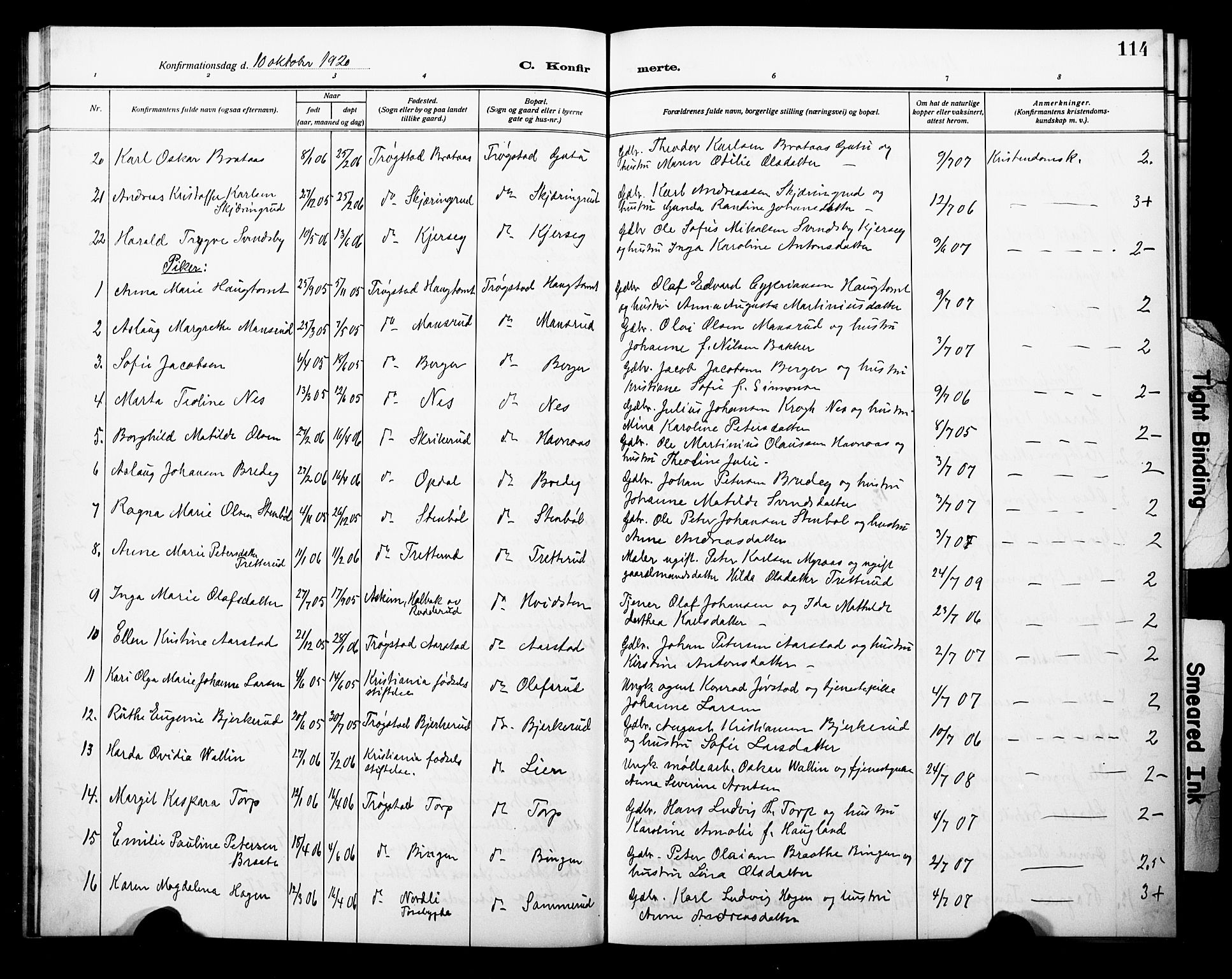 Trøgstad prestekontor Kirkebøker, AV/SAO-A-10925/G/Ga/L0002: Parish register (copy) no. I 2, 1911-1929, p. 114