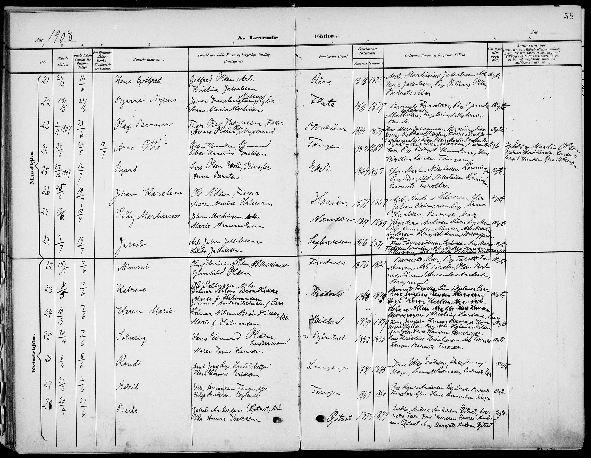 Eidanger kirkebøker, AV/SAKO-A-261/F/Fa/L0013: Parish register (official) no. 13, 1900-1913, p. 58